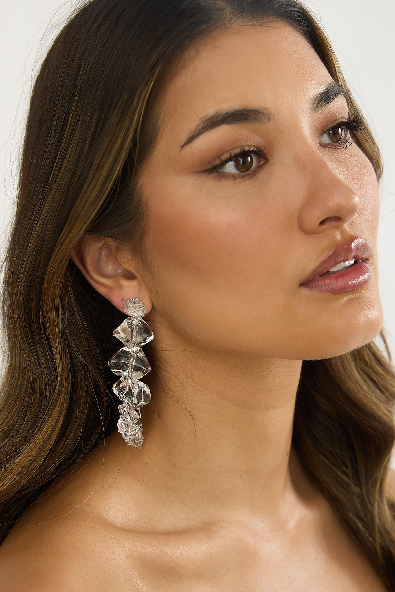 Venusa Irregular Bead Drop Earrings Clear by Selfie Leslie