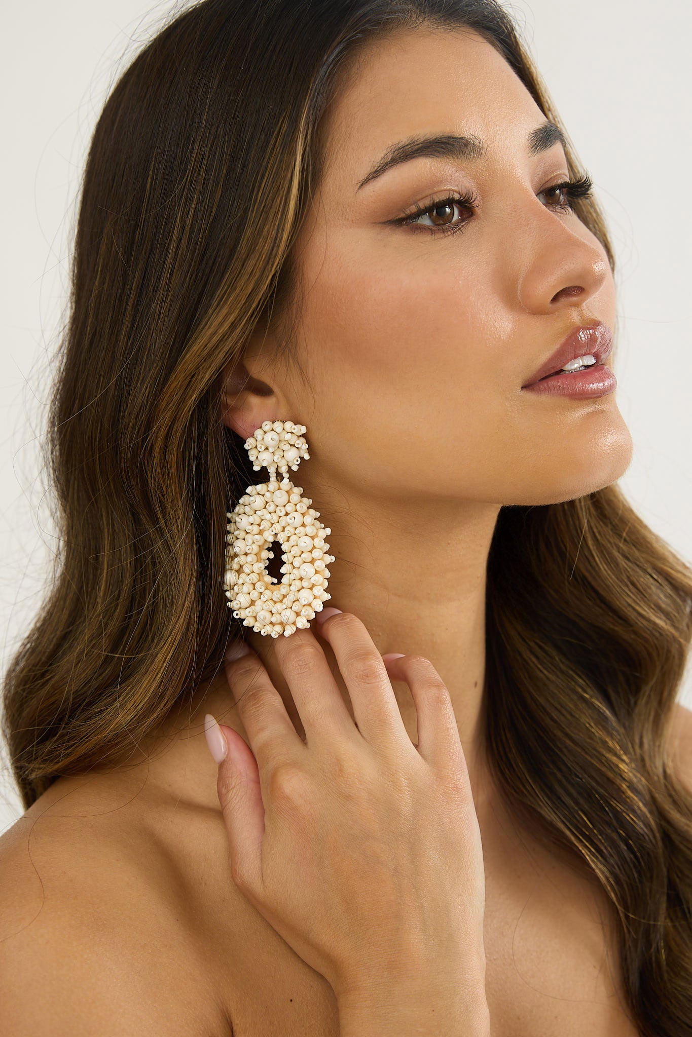 Whisper Bead Embellished Drop Earrings Ivory by Selfie Leslie