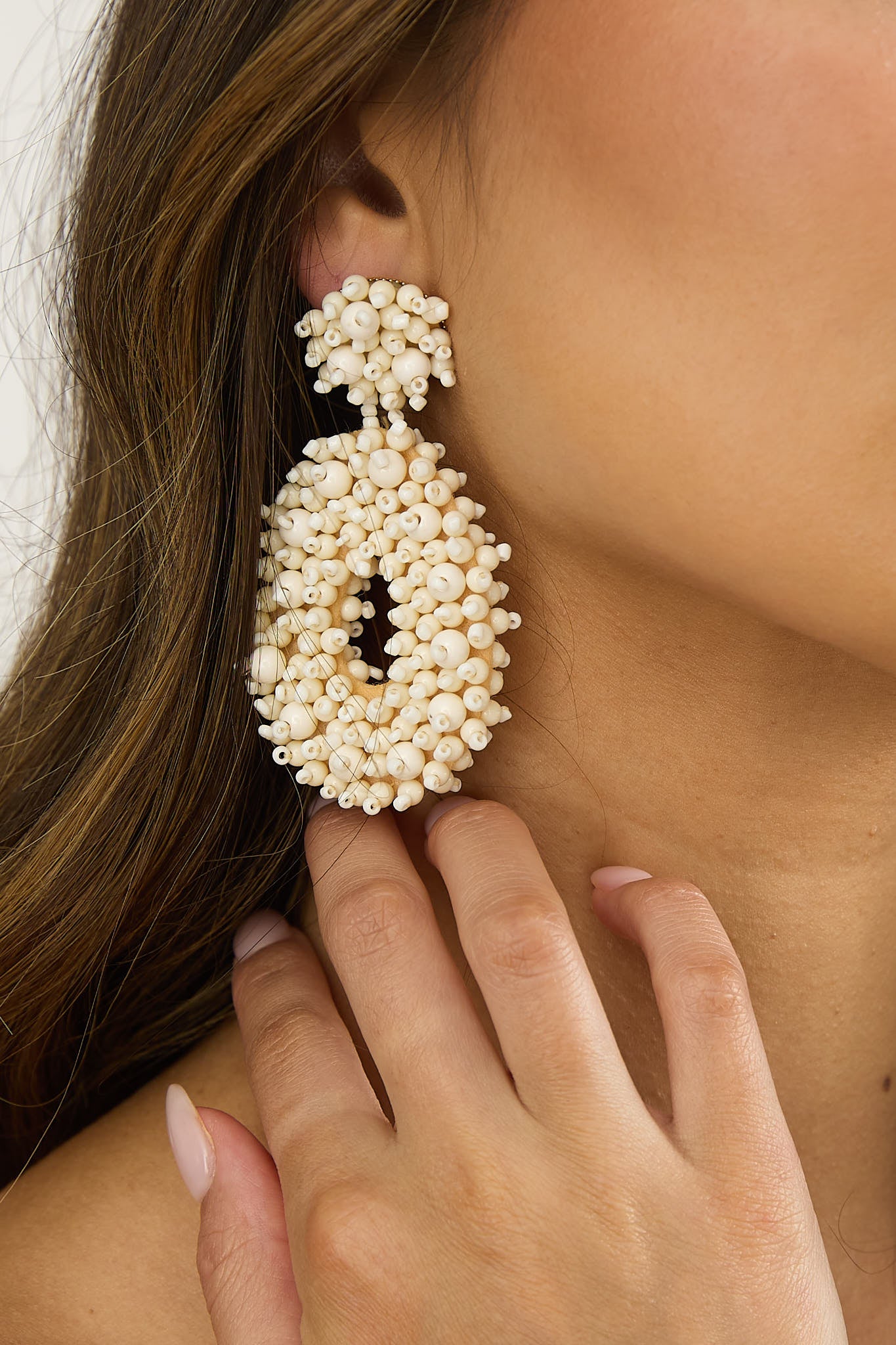 Whisper Bead Embellished Drop Earrings Ivory by Selfie Leslie