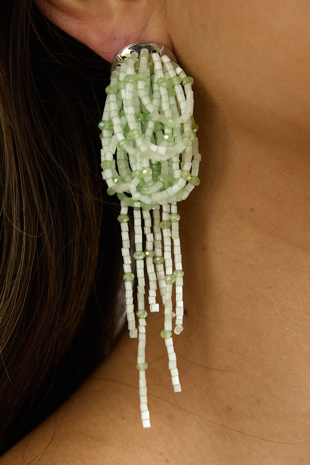 Andora Layered Tassel Bead Earrings Mint by Selfie Leslie