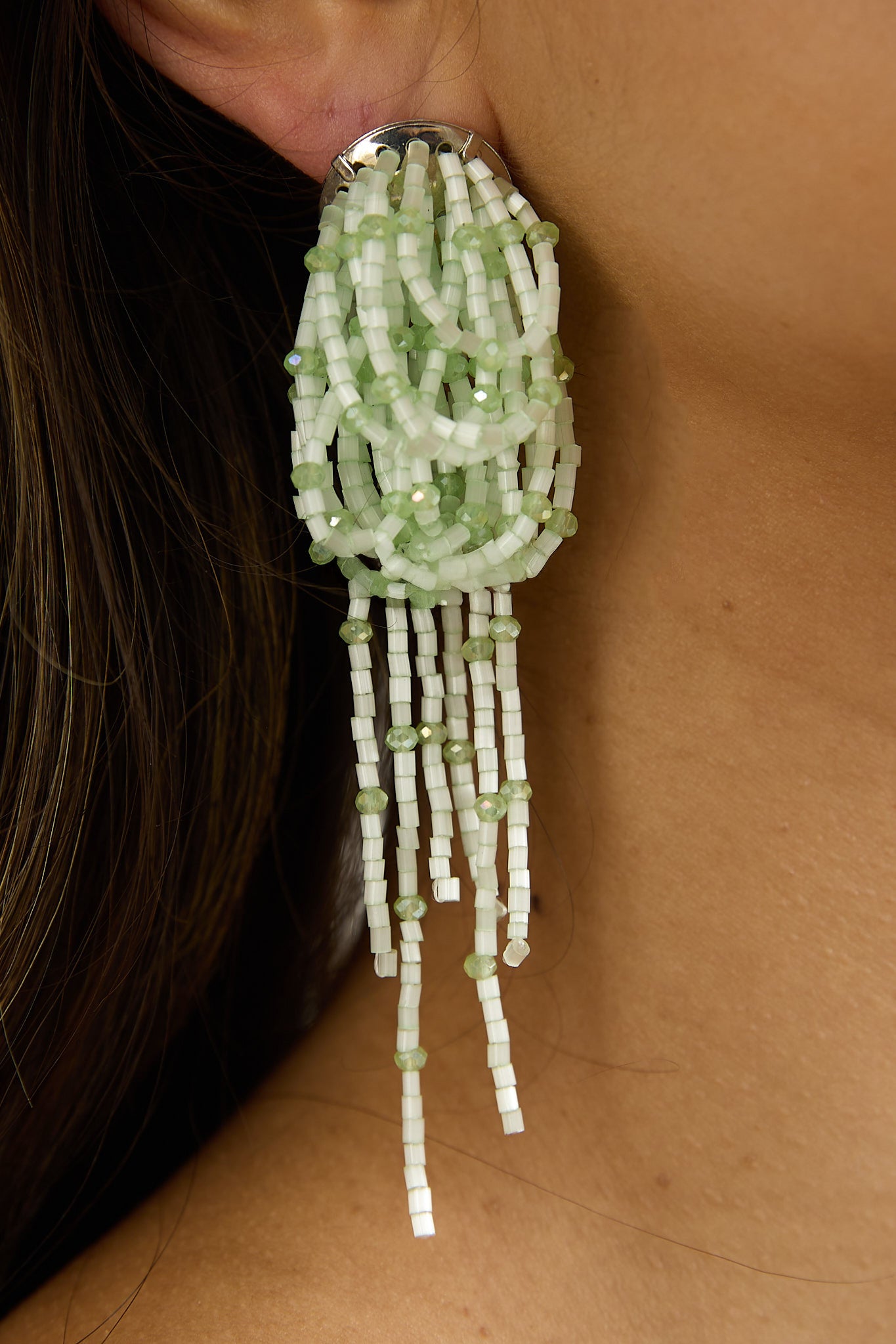 Andora Layered Tassel Bead Earrings Mint by Selfie Leslie