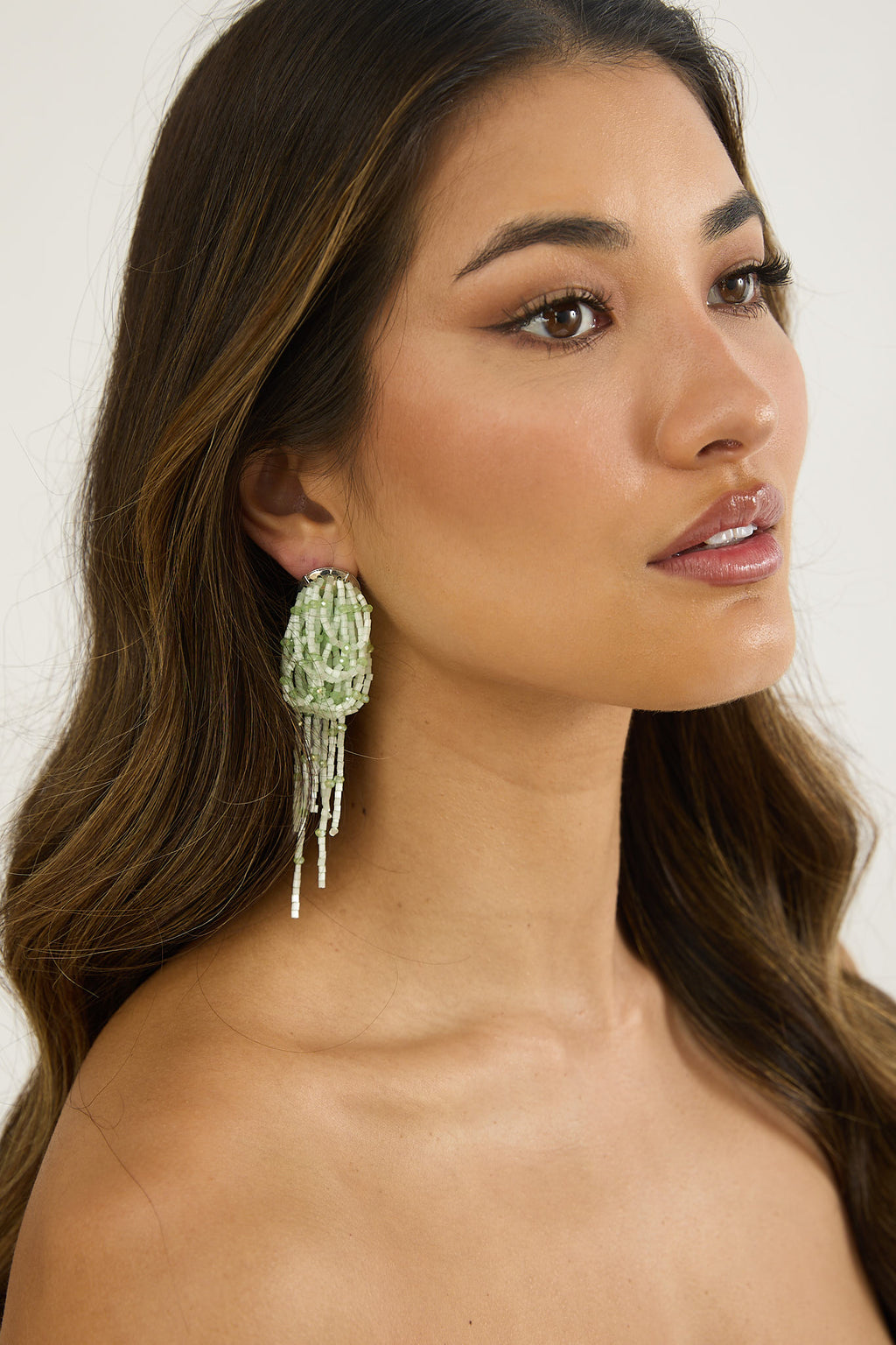 Andora Layered Tassel Bead Earrings Mint by Selfie Leslie