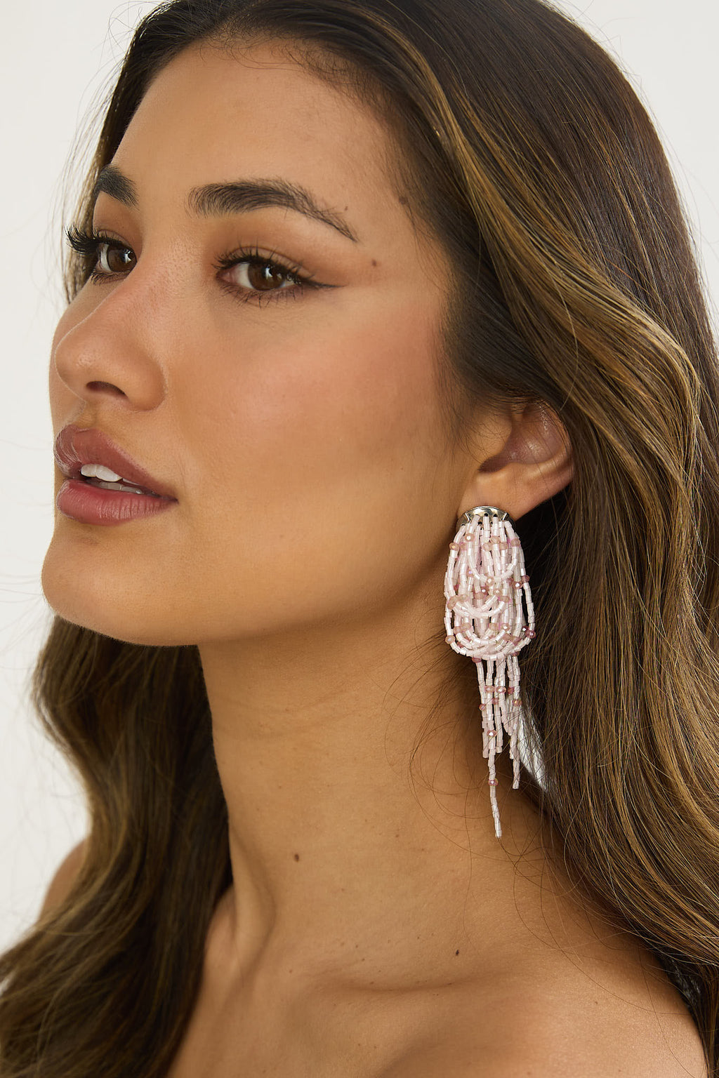 Andora Layered Tassel Bead Earrings Soft Pink by Selfie Leslie