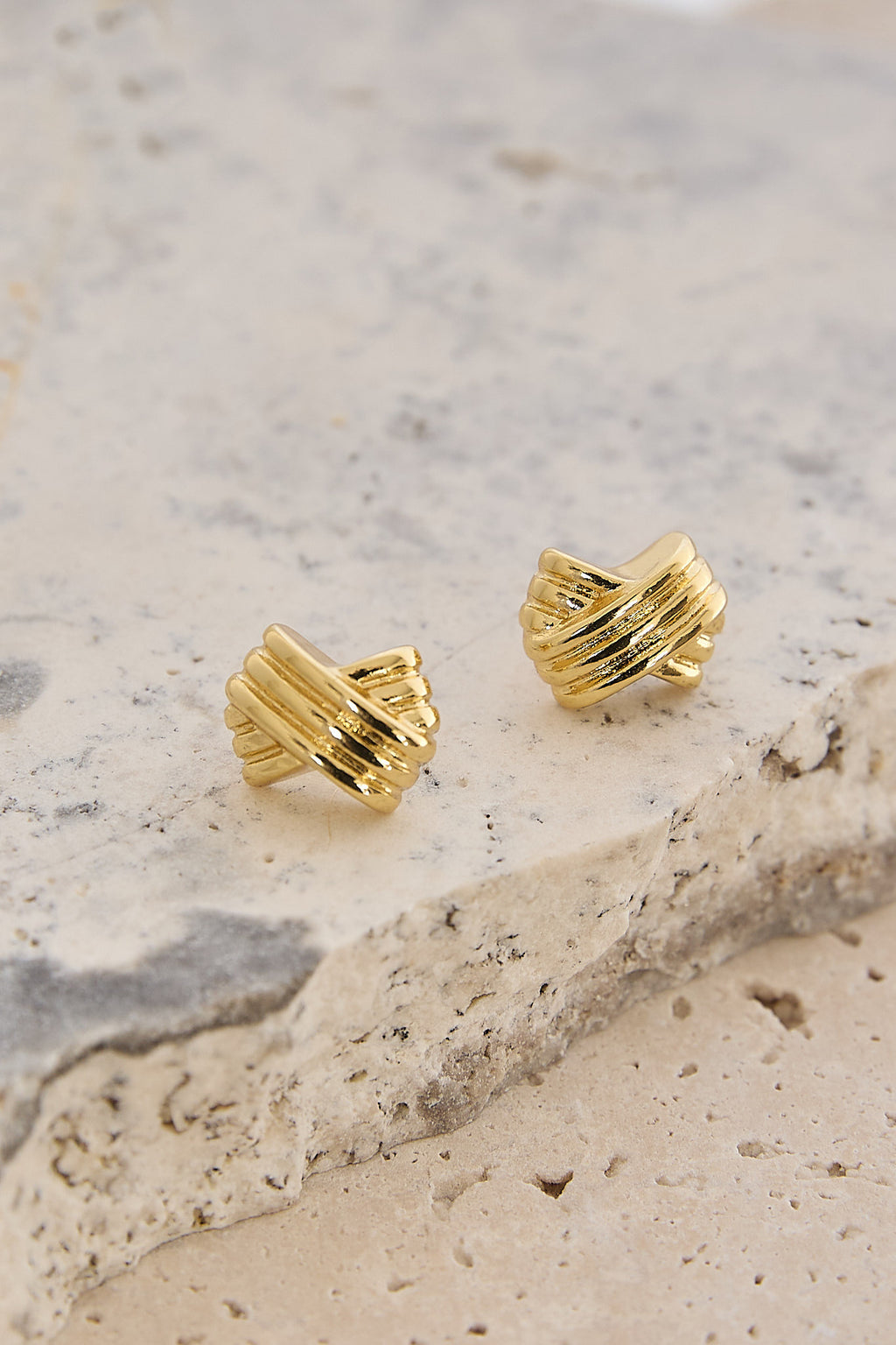 Miya Ridged Criss-Cross Earrings Gold by Selfie Leslie