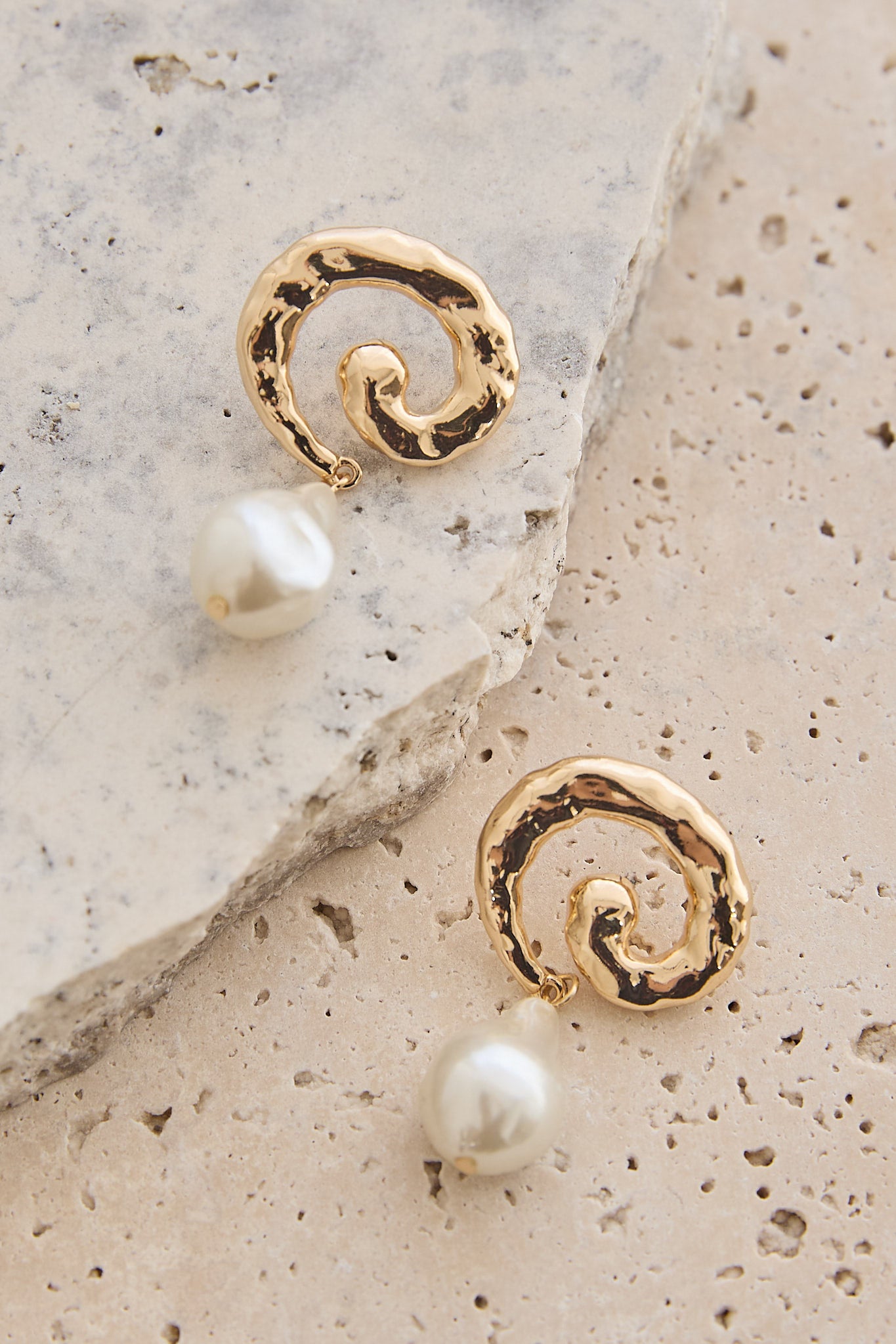 Annetta Spiral Drop Earrings Gold/Pearl by Selfie Leslie