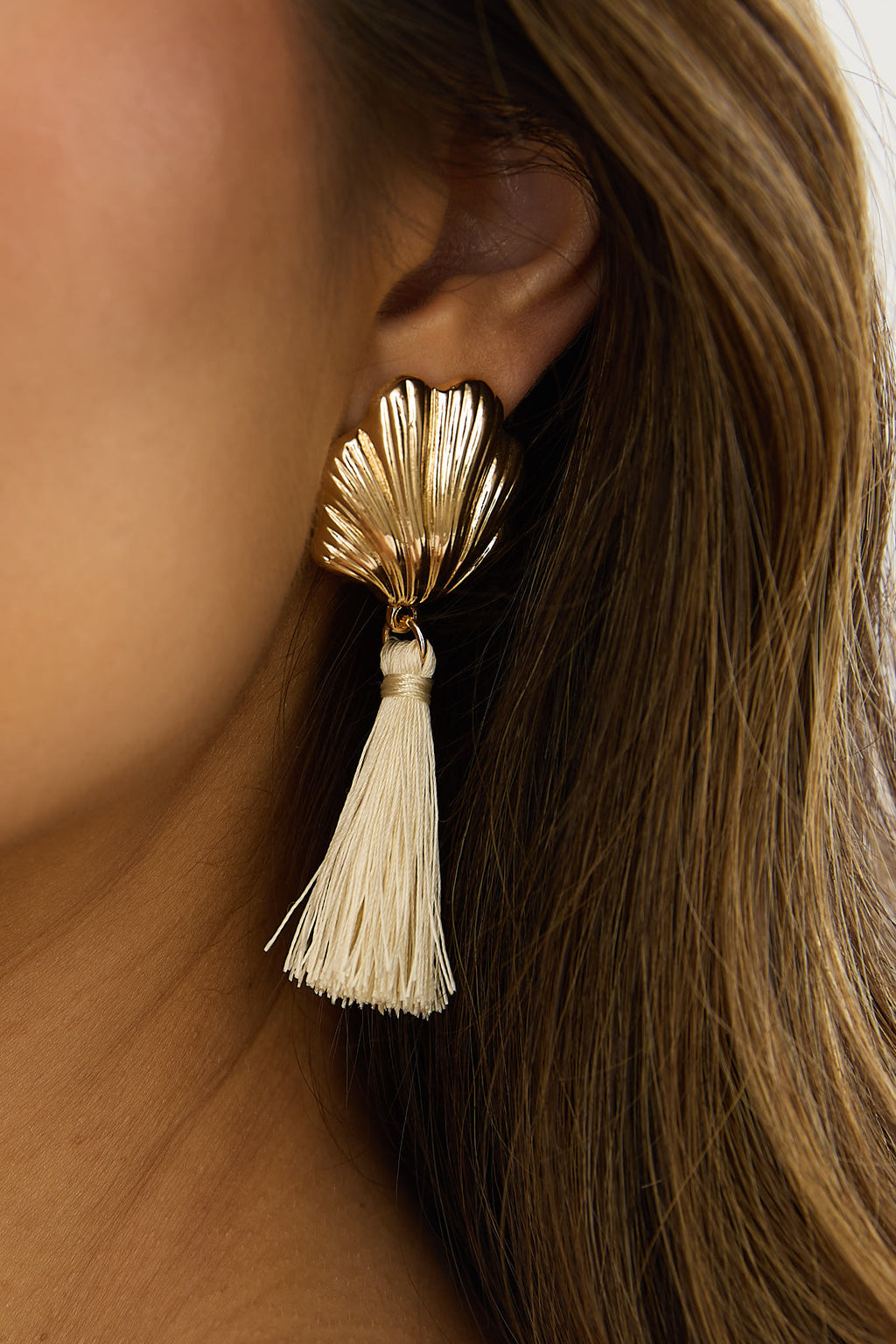 Alora Shell Tassel Earrings Gold/Ivory by Selfie Leslie