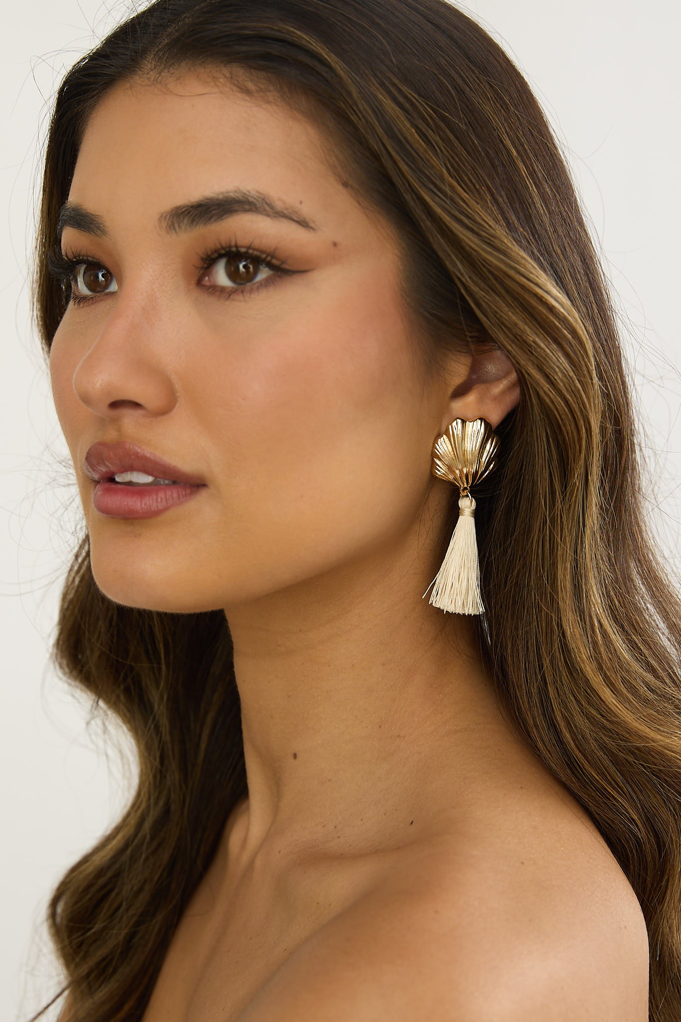 Alora Shell Tassel Earrings Gold/Ivory by Selfie Leslie