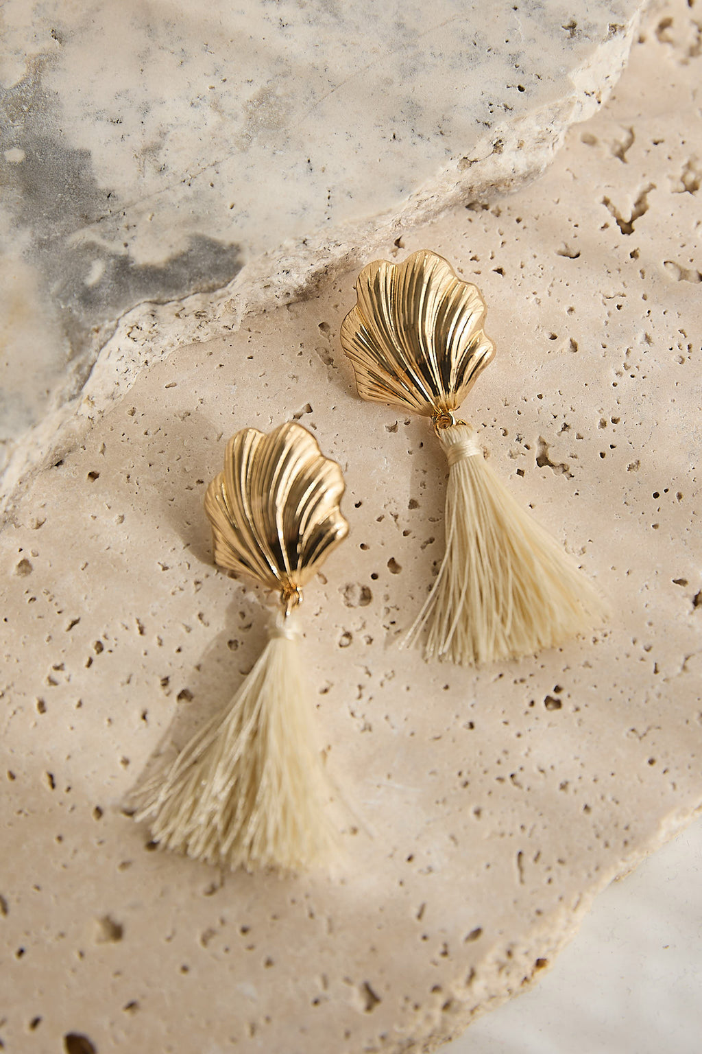 Alora Shell Tassel Earrings Gold/Ivory by Selfie Leslie