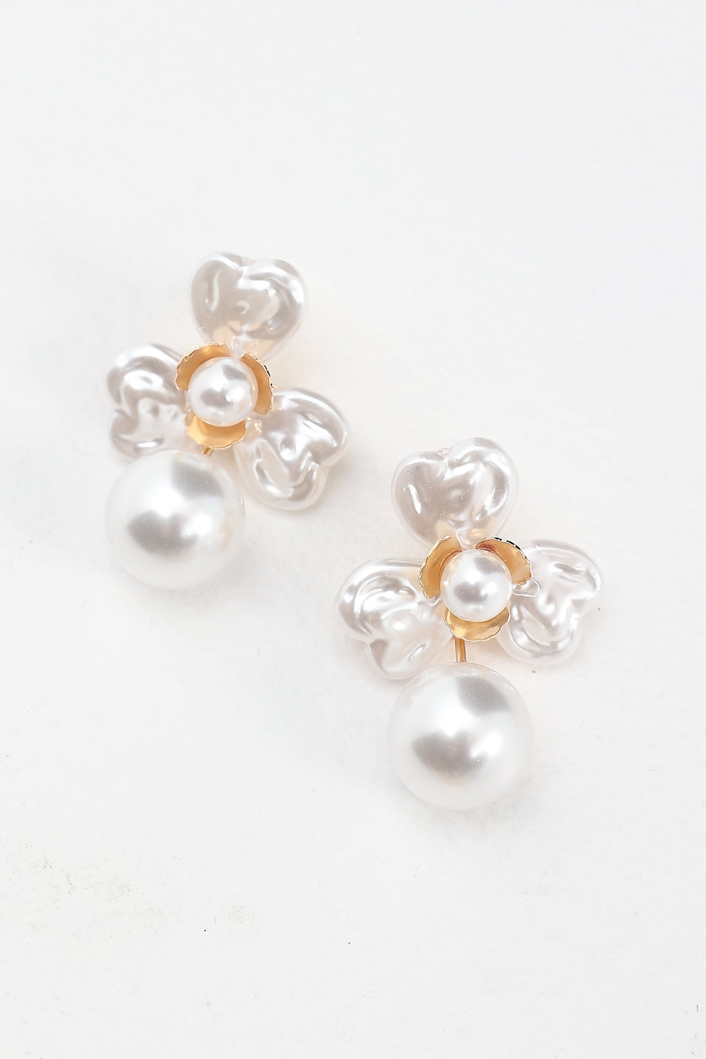 Triniti Drop Flower Earrings Gold Pearl by Selfie Leslie