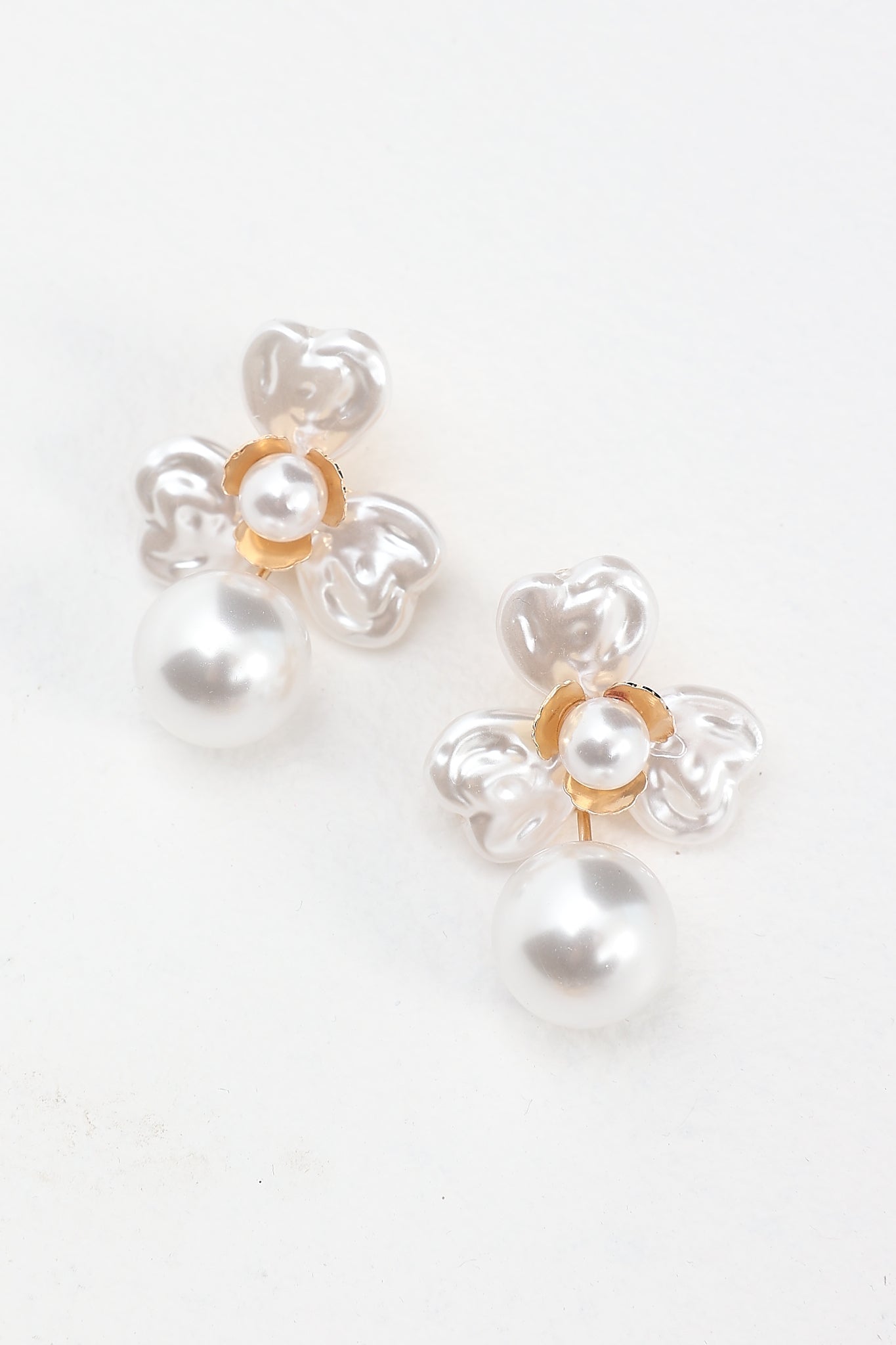 Triniti Drop Flower Earrings Gold Pearl by Selfie Leslie