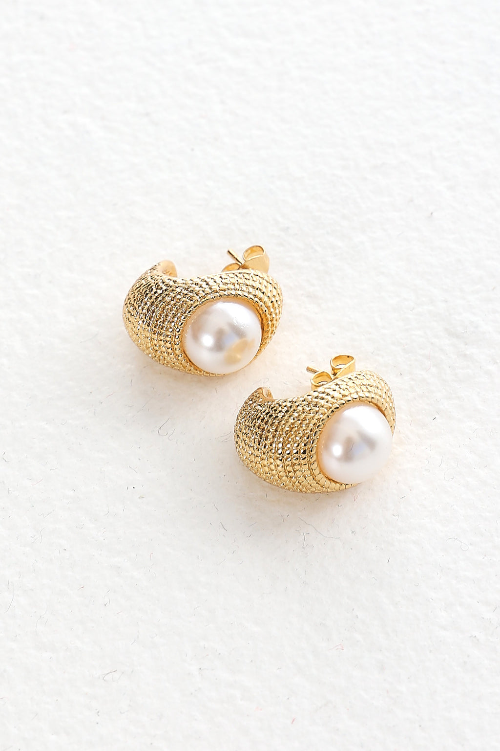 Hypatia Pearl Dome Half Hoop Earrings Gold
