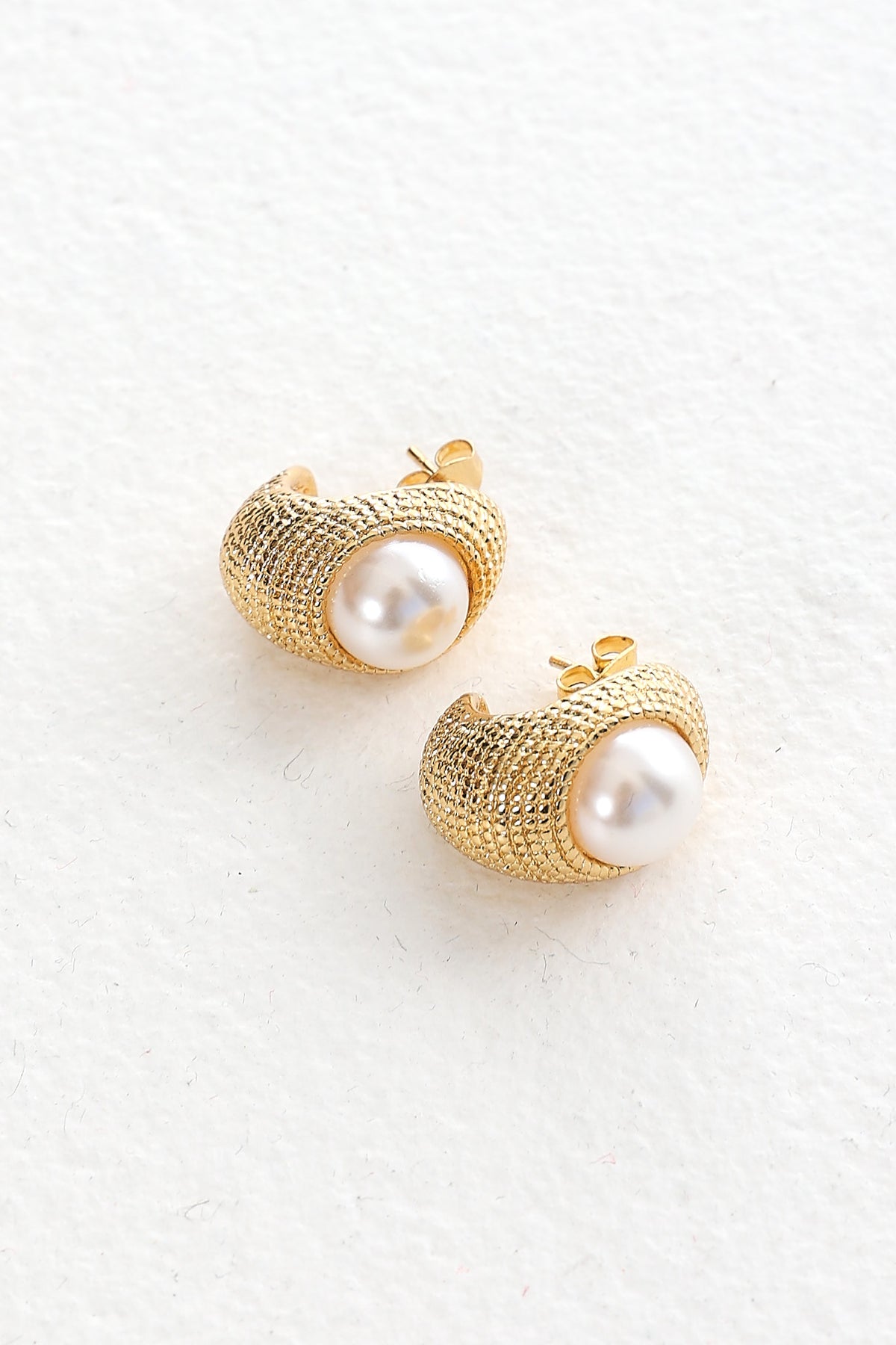 Hypatia Pearl Dome Half Hoop Earrings Gold