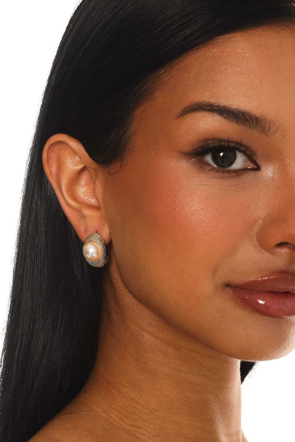Hypatia Pearl Dome Half Hoop Earrings Gold