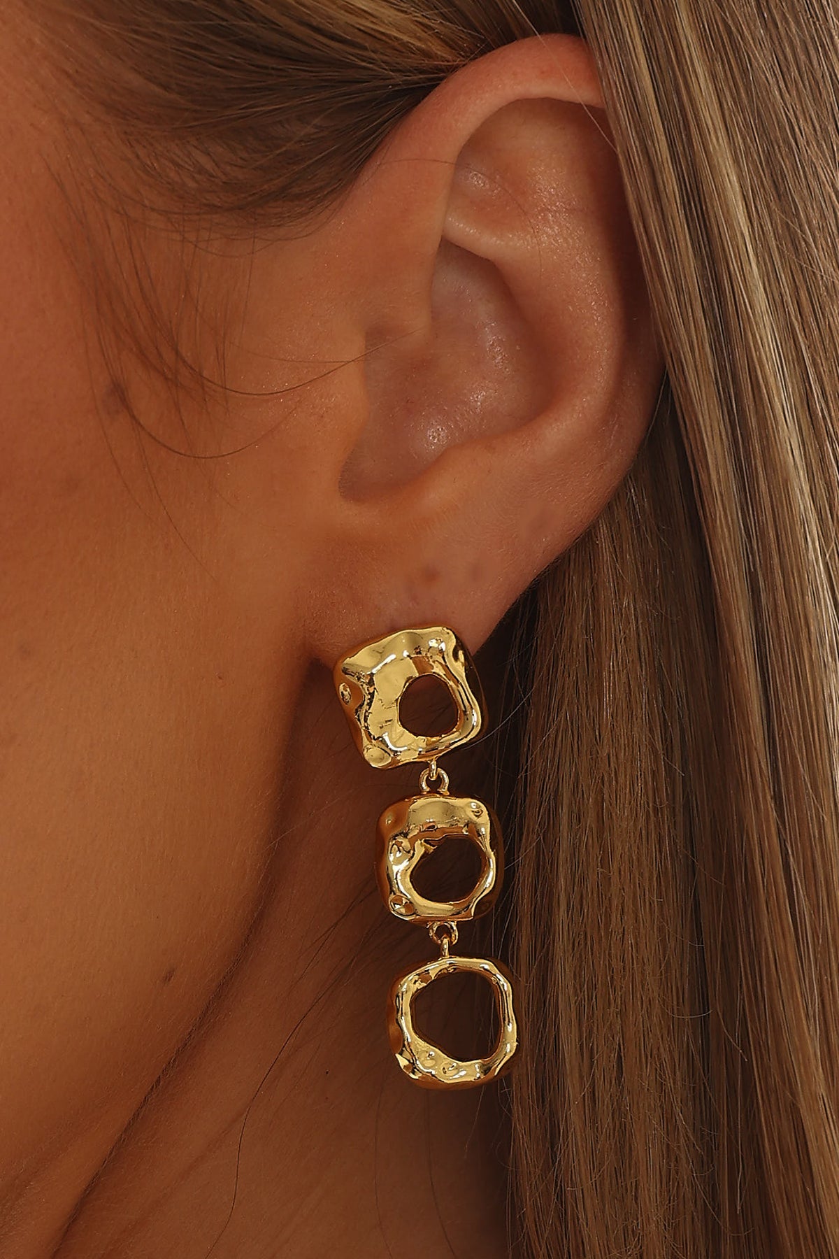 Challis Triple Drop Earrings Gold by Selfie Leslie