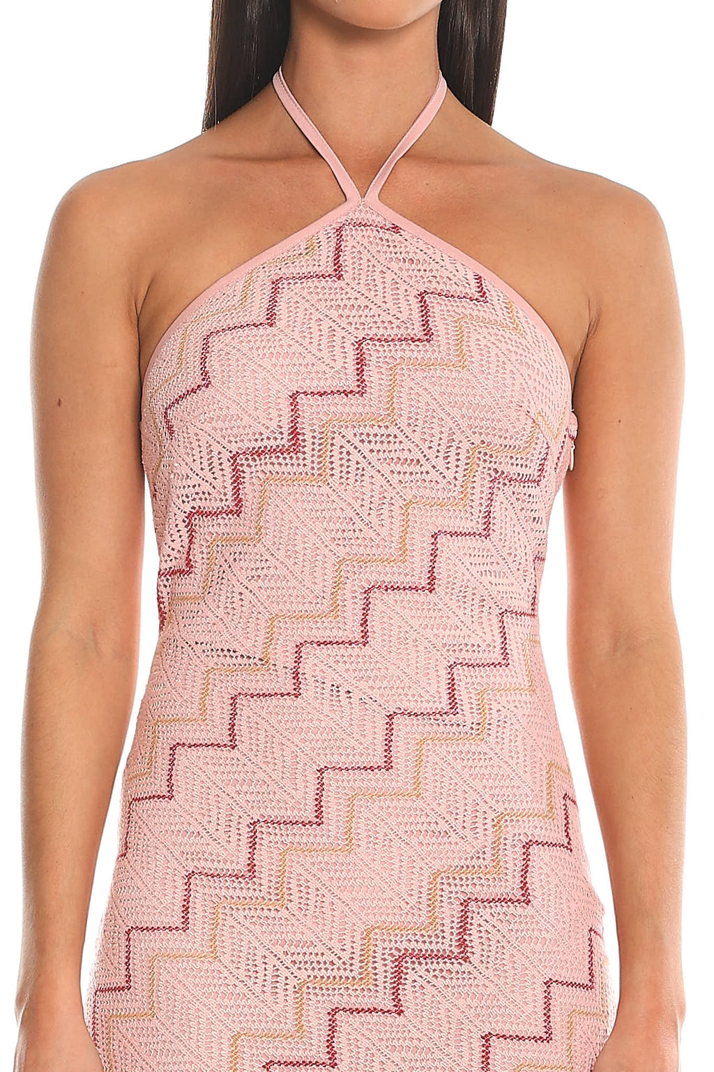 Viana Chevron Crochet Halter Maxi Dress Pink