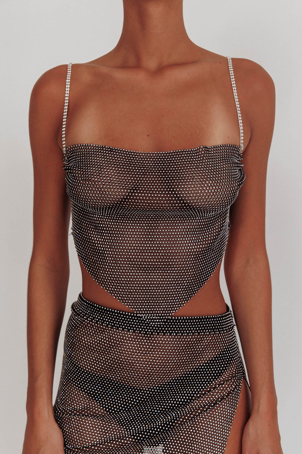 Eden Nights Diamante Mesh Top Black by Selfie Leslie