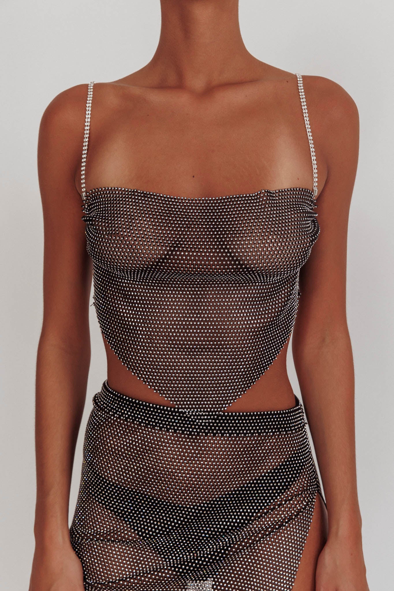 Eden Nights Diamante Mesh Top Black by Selfie Leslie