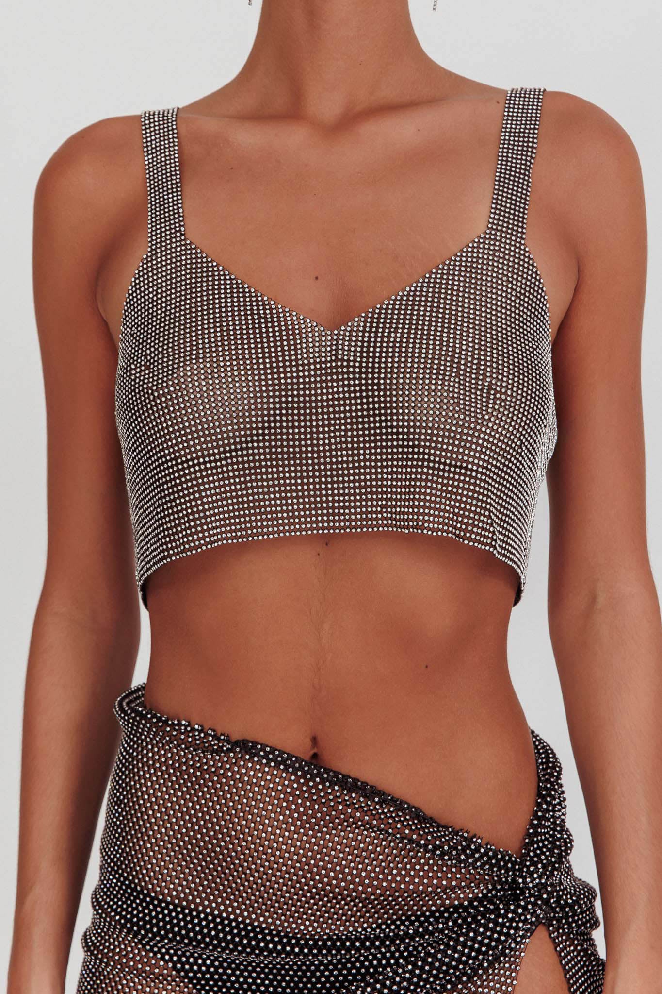 Lumina Diamante Crop Top Black by Selfie Leslie