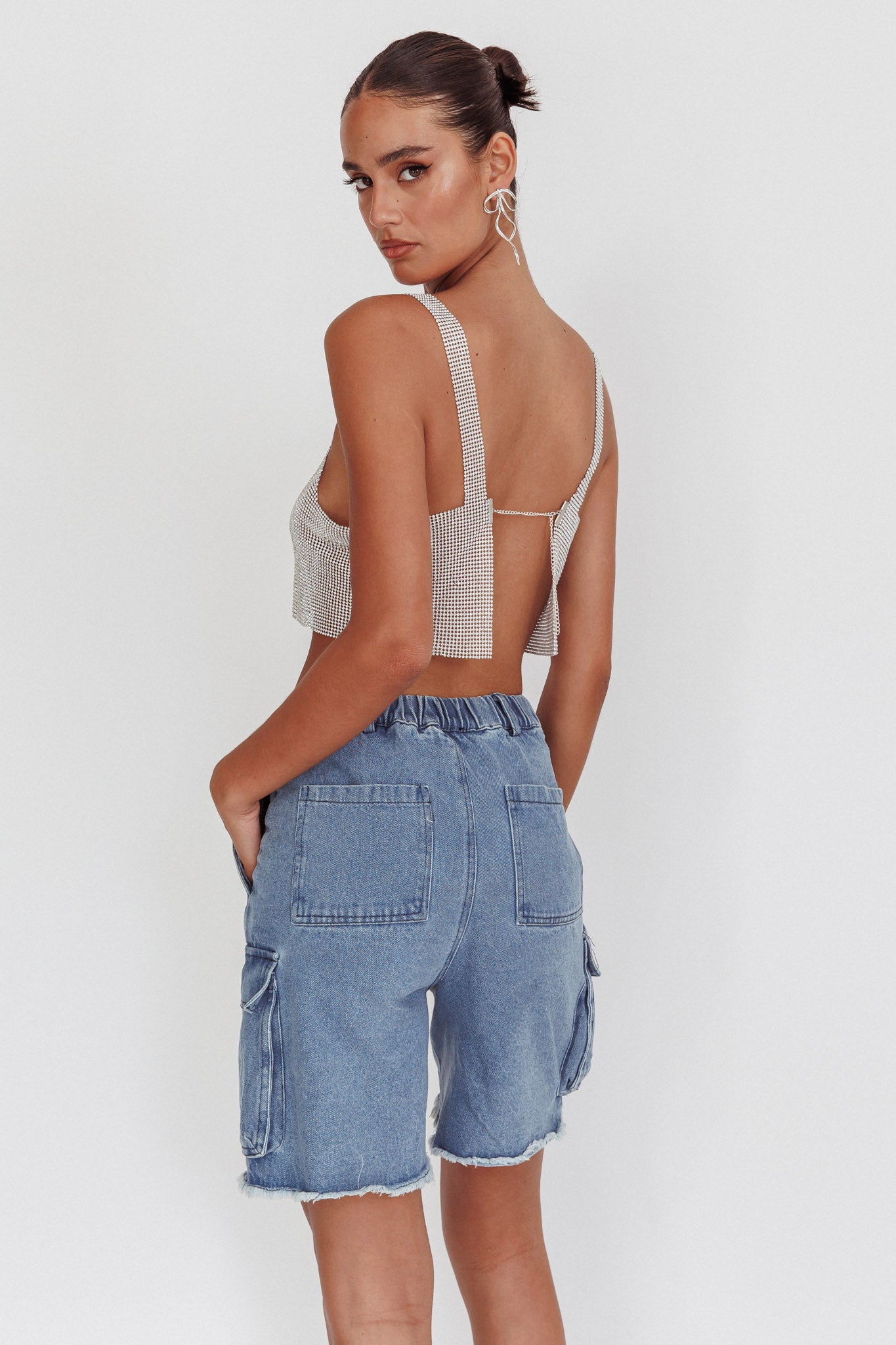 Lumina Diamante Crop Top Silver by Selfie Leslie