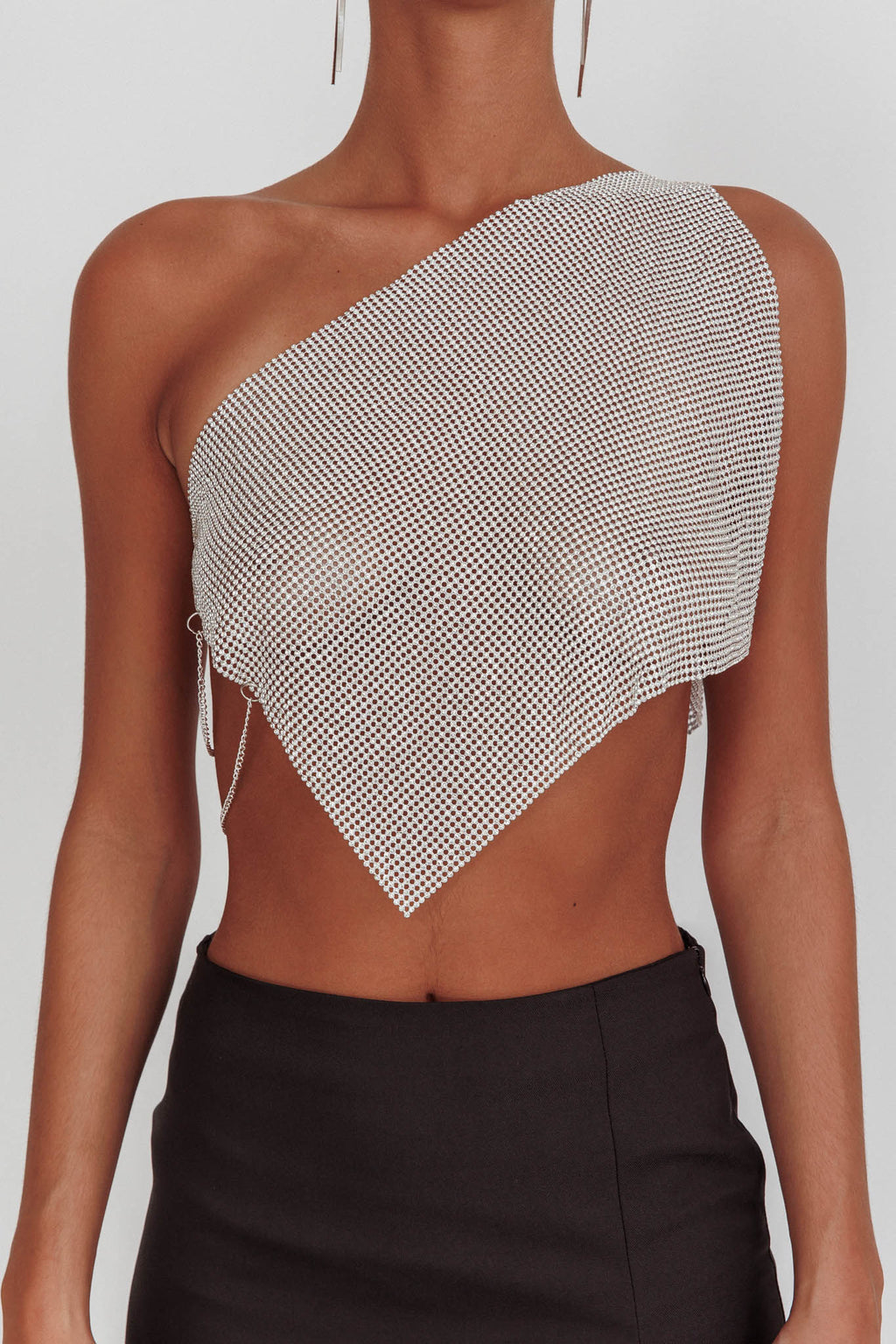 Sun Dial One Shoulder Diamante Top Silver by Selfie Leslie