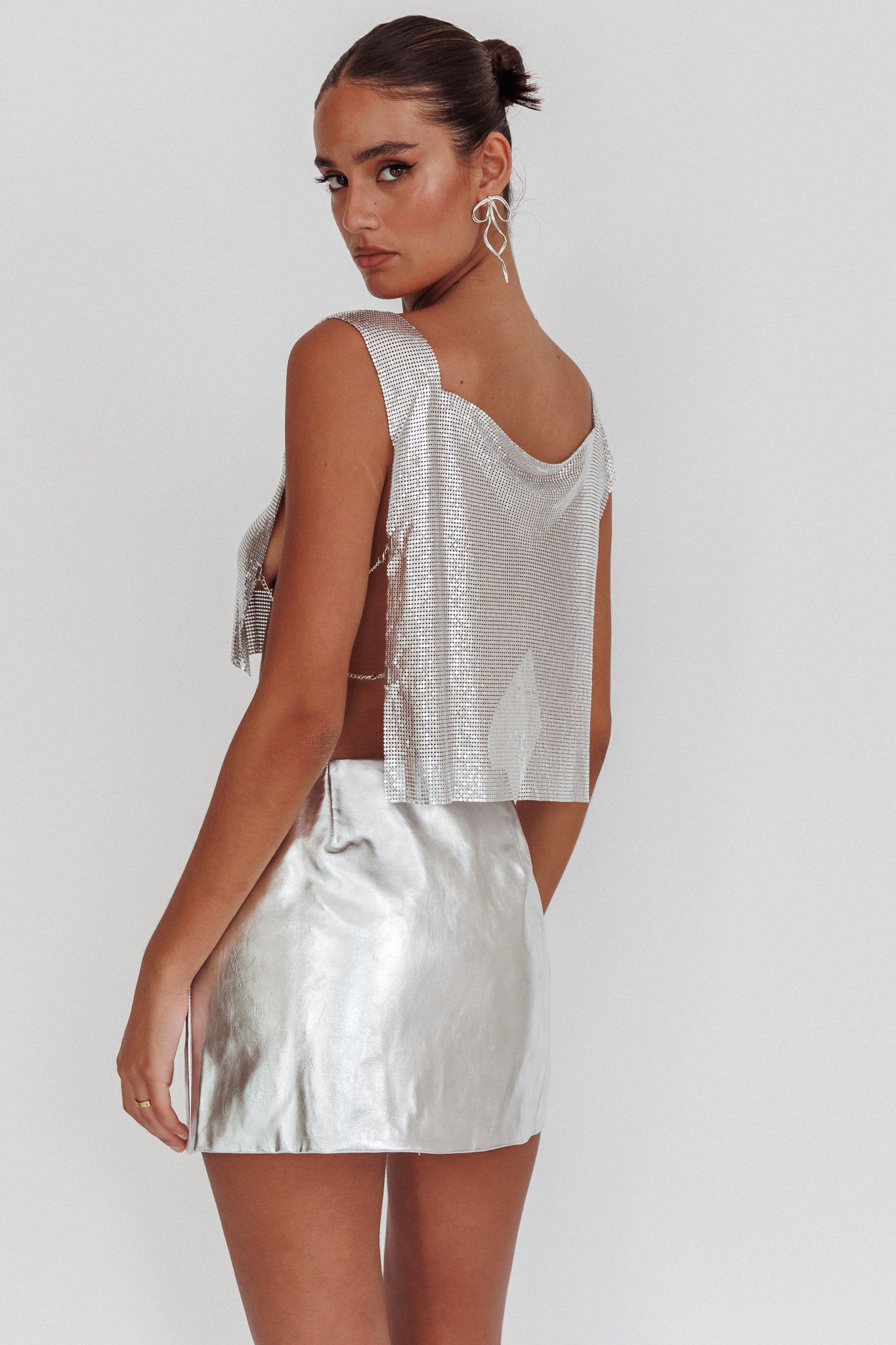 Breakdance Metal Mesh Top Silver by Selfie Leslie