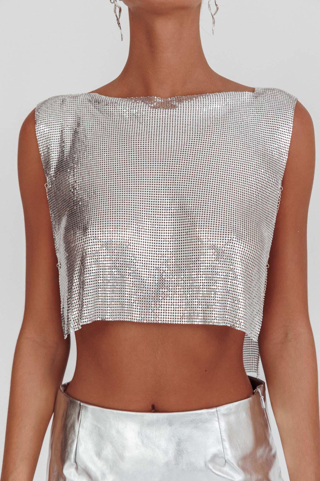 Breakdance Metal Mesh Top Silver by Selfie Leslie
