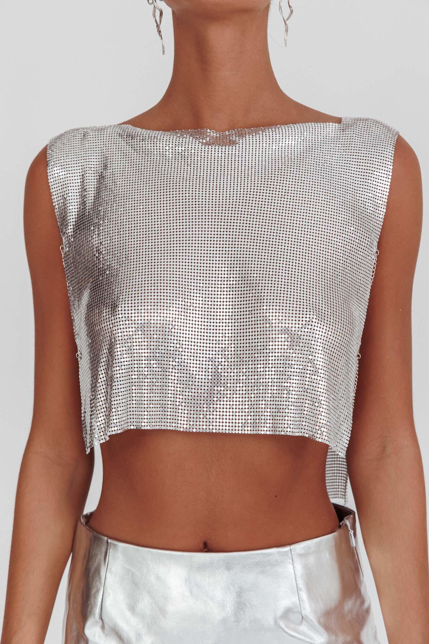Breakdance Metal Mesh Top Silver by Selfie Leslie
