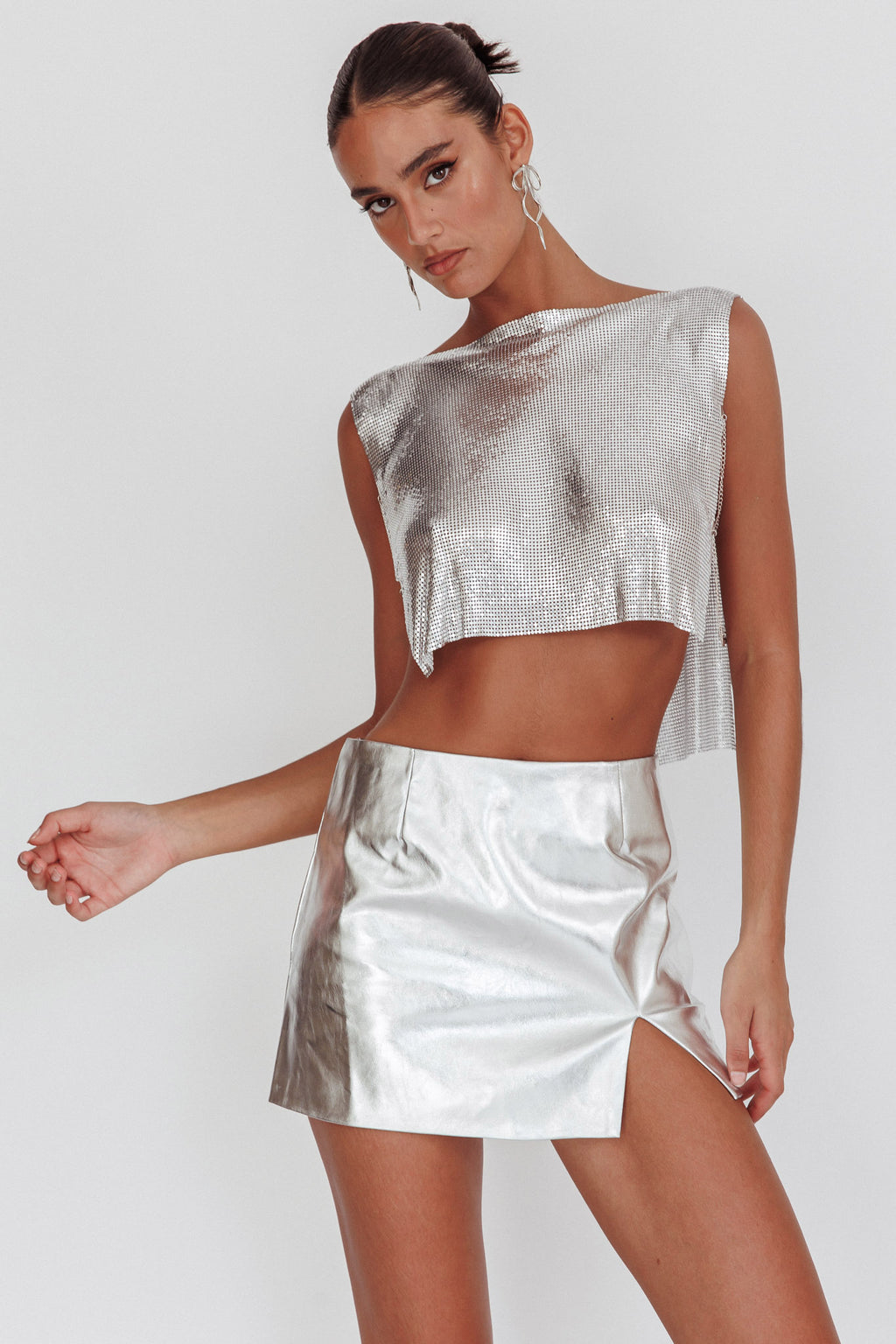Breakdance Metal Mesh Top Silver by Selfie Leslie