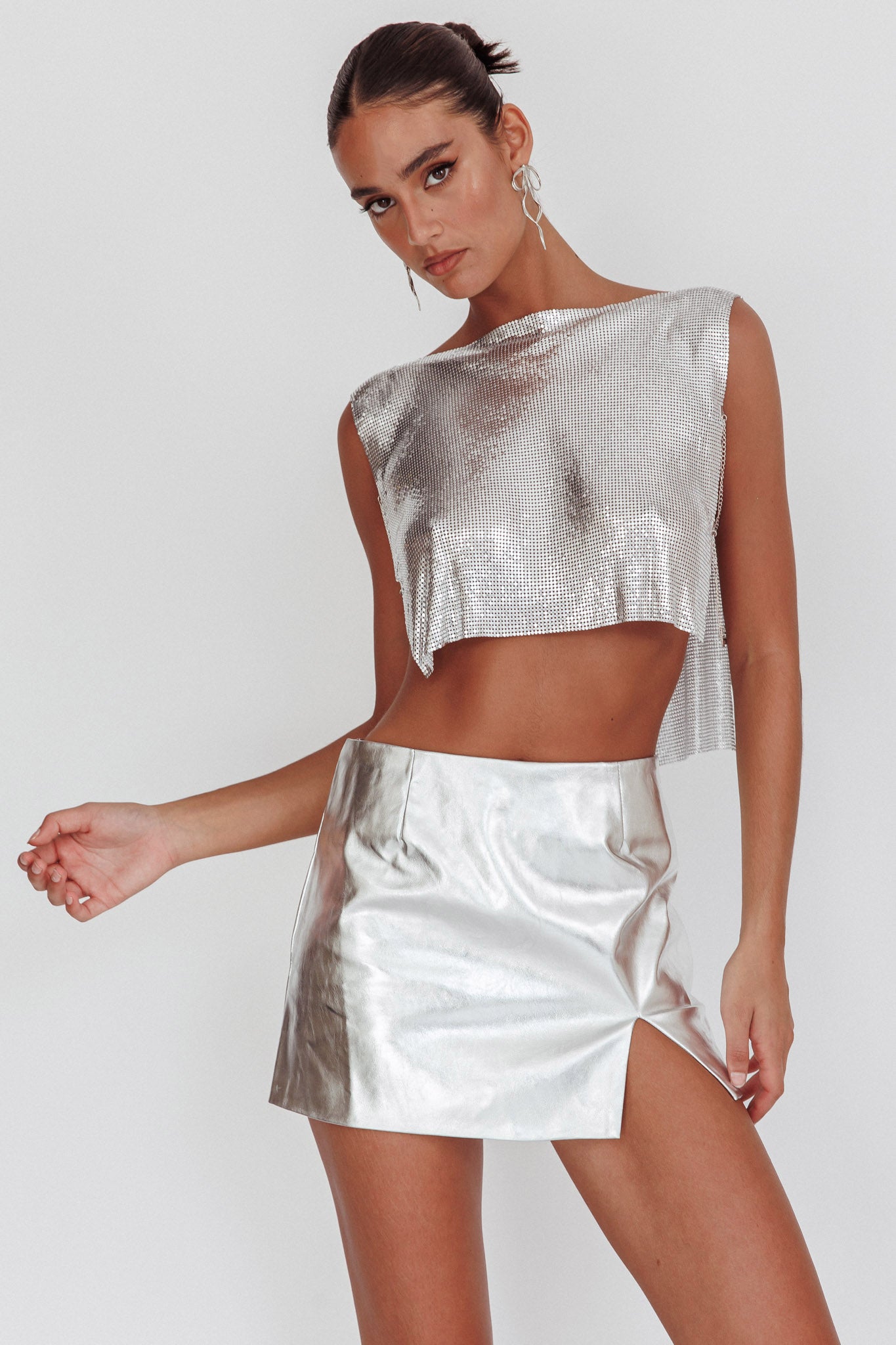 Breakdance Metal Mesh Top Silver by Selfie Leslie