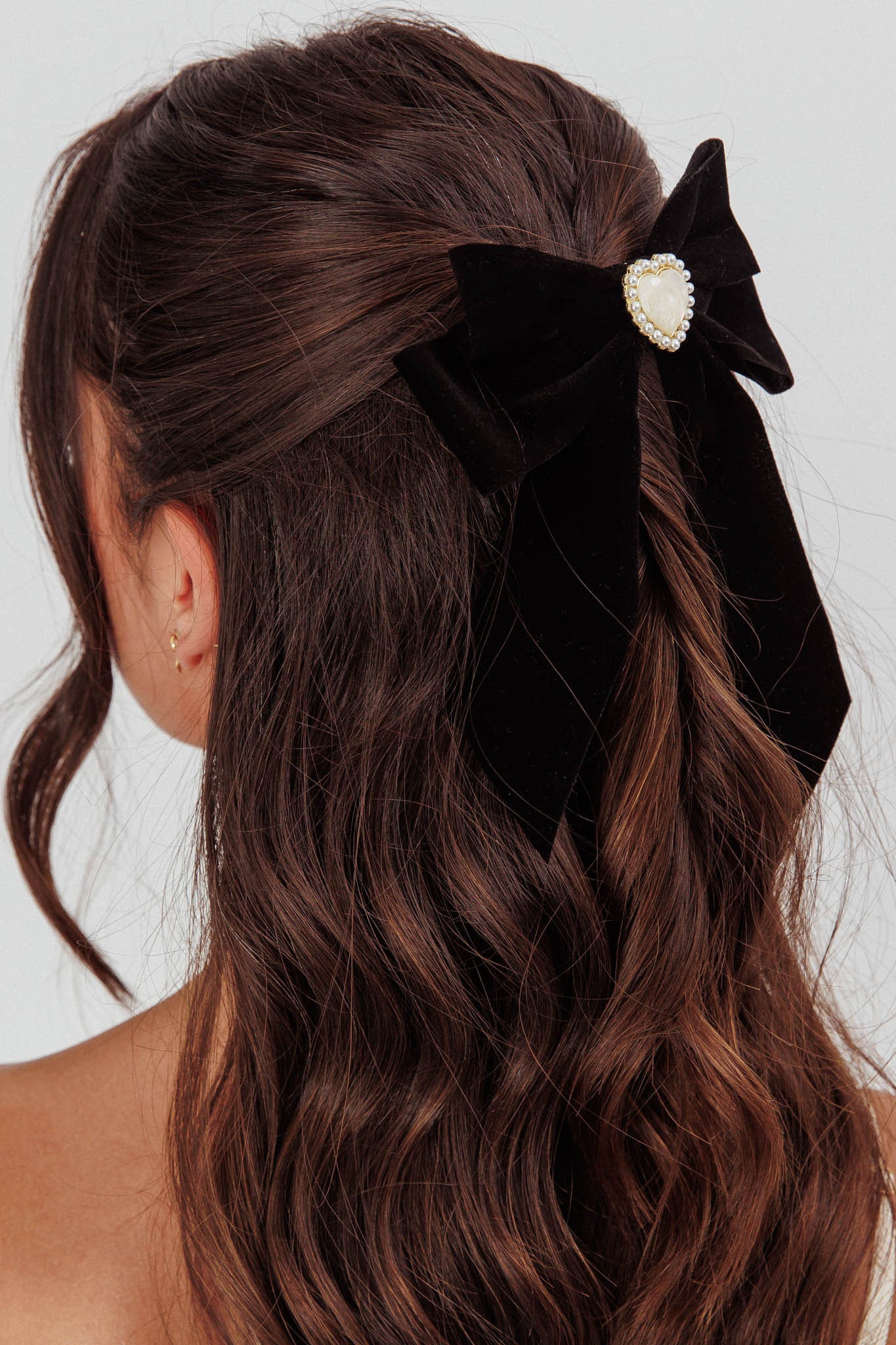 Michala Pearl Heart Velvet Bow Hairpin by Selfie Leslie