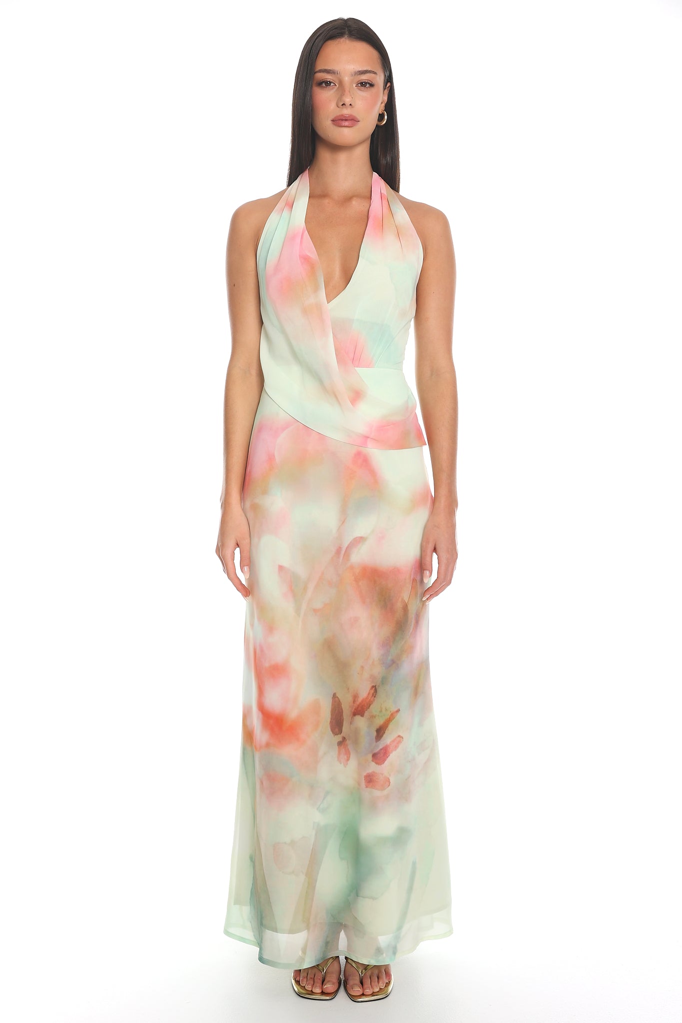 In the Clouds Cowl Halter Mini Dress Pistachio