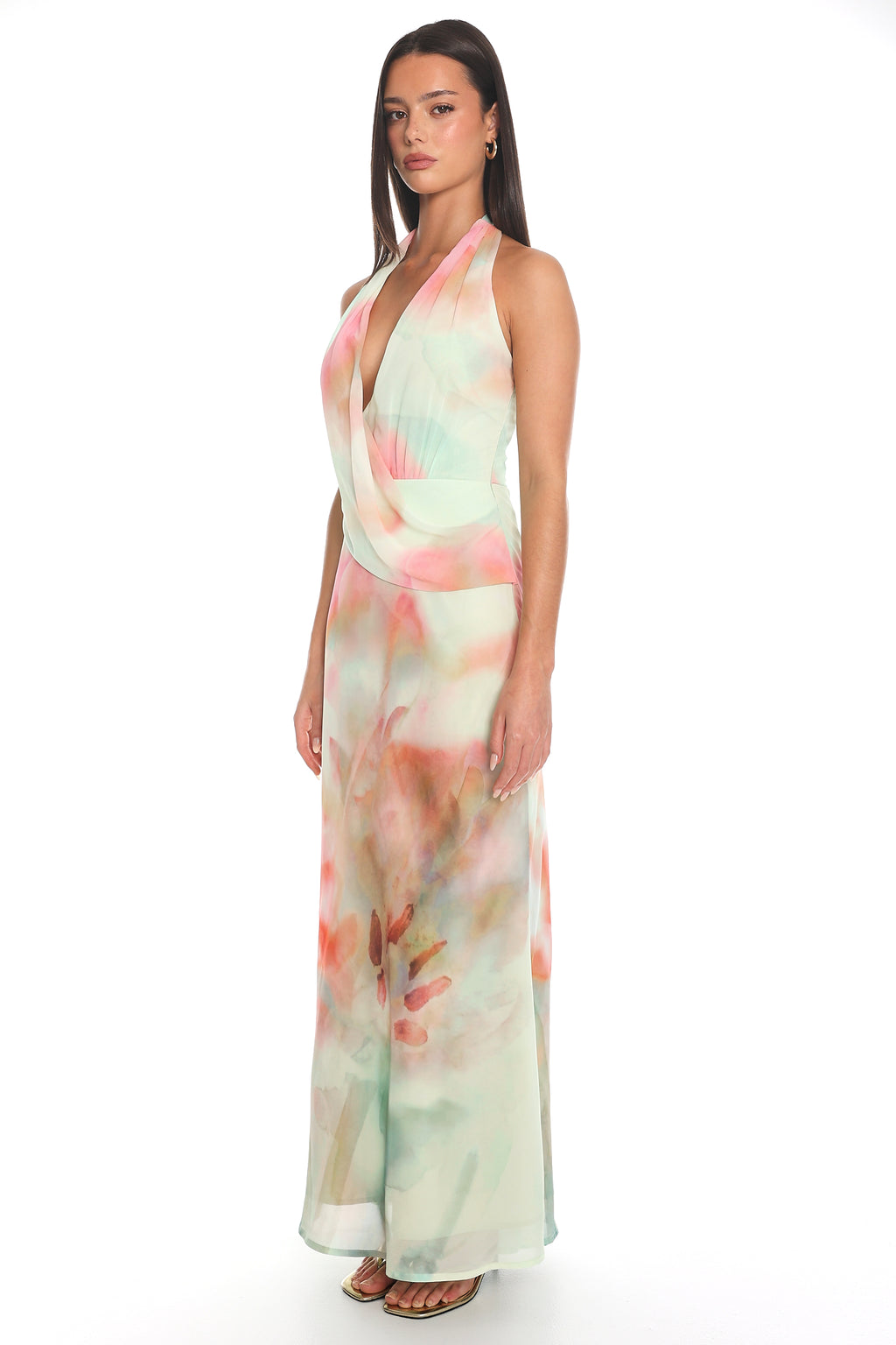 In the Clouds Cowl Halter Mini Dress Pistachio