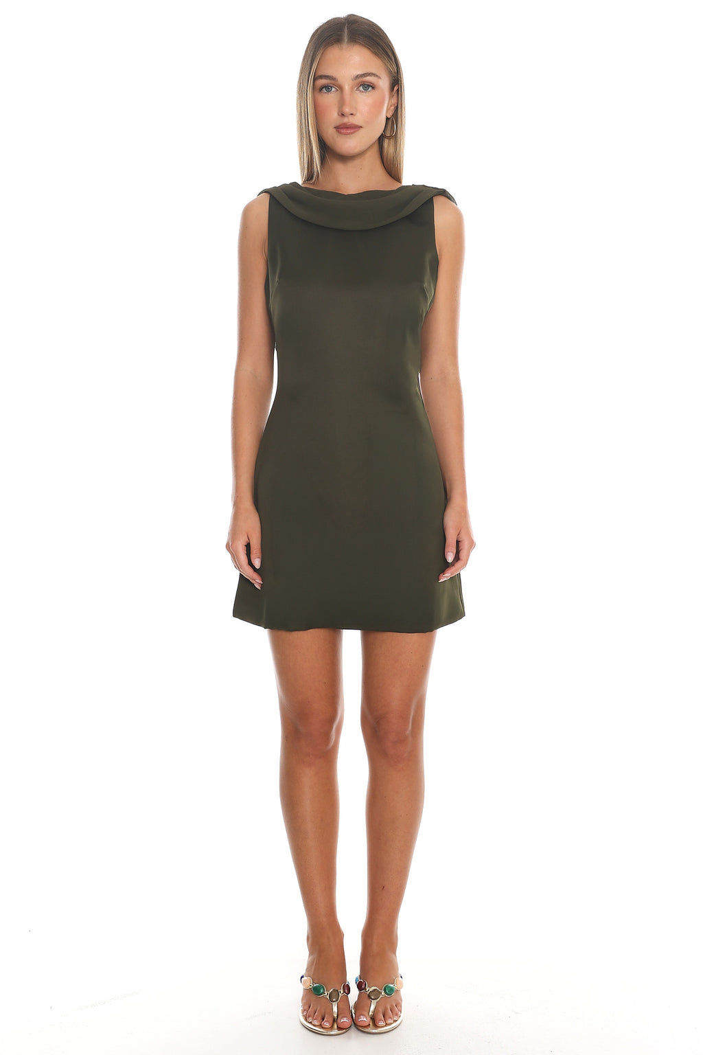 Kennedy Cowl Back Mini Dress Olive