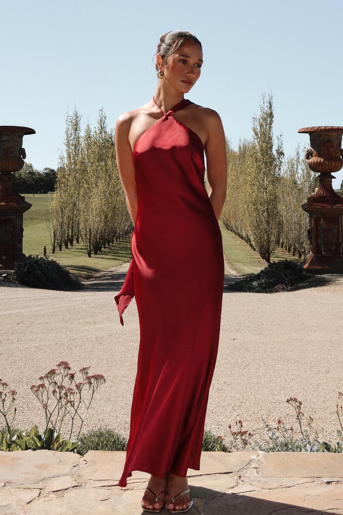 Monaco Nights Twist Halter Maxi Dress Wine by Selfie Leslie