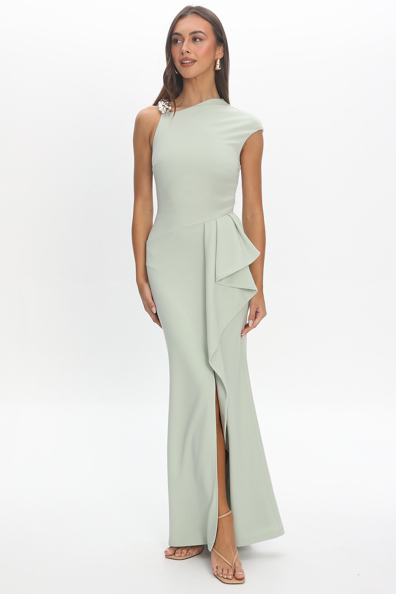 Whispering Willow One-Shoulder Gown Pistachio Green