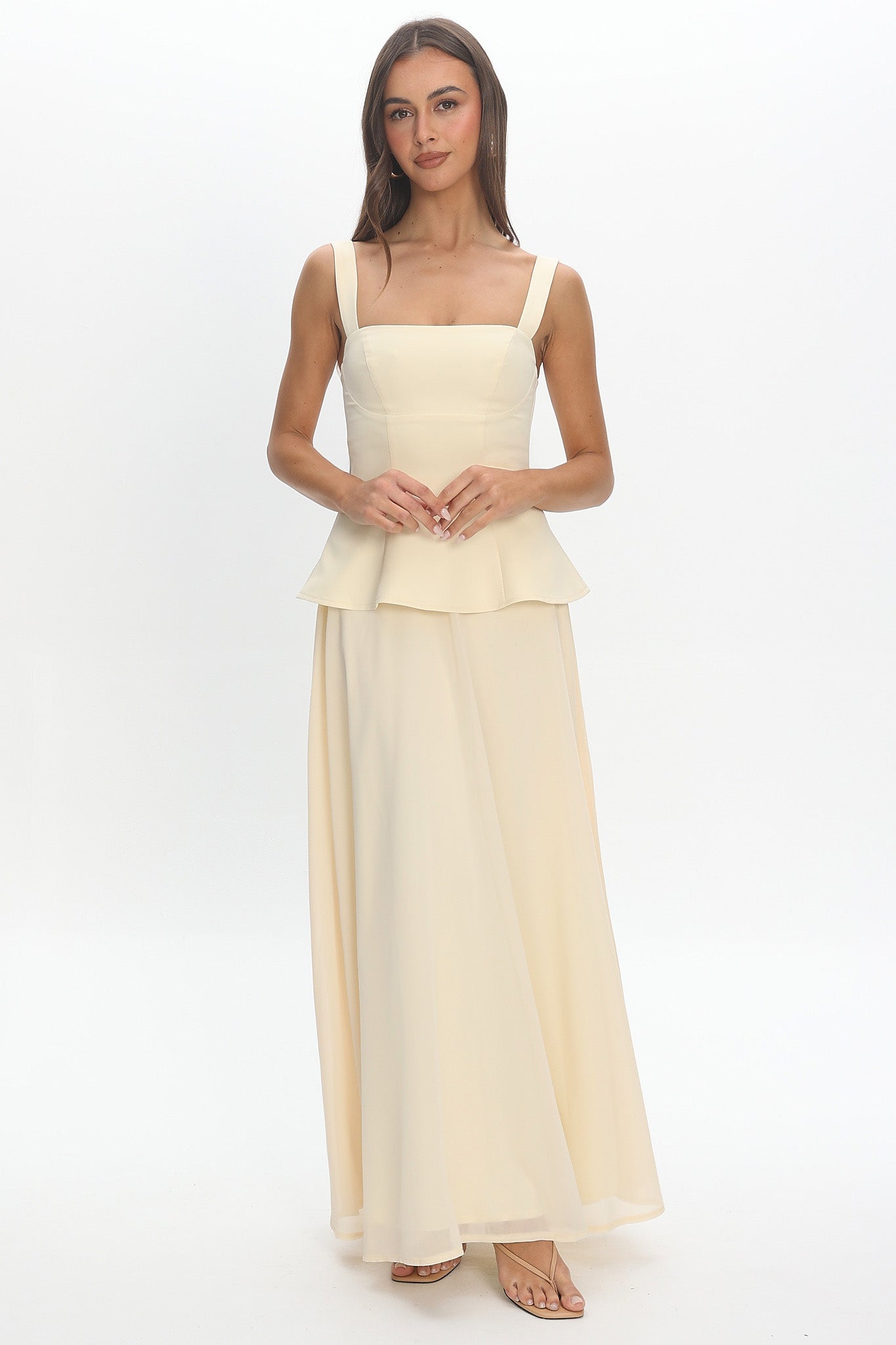 Sweet Tooth Peplum Maxi Dress Butter Yellow