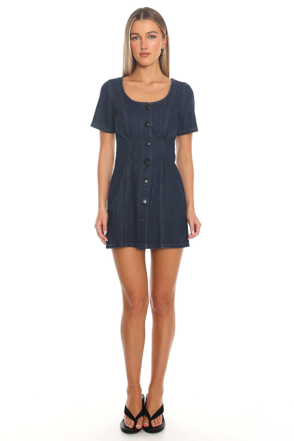 Denim Darling Button Front Mini Dress Indigo
