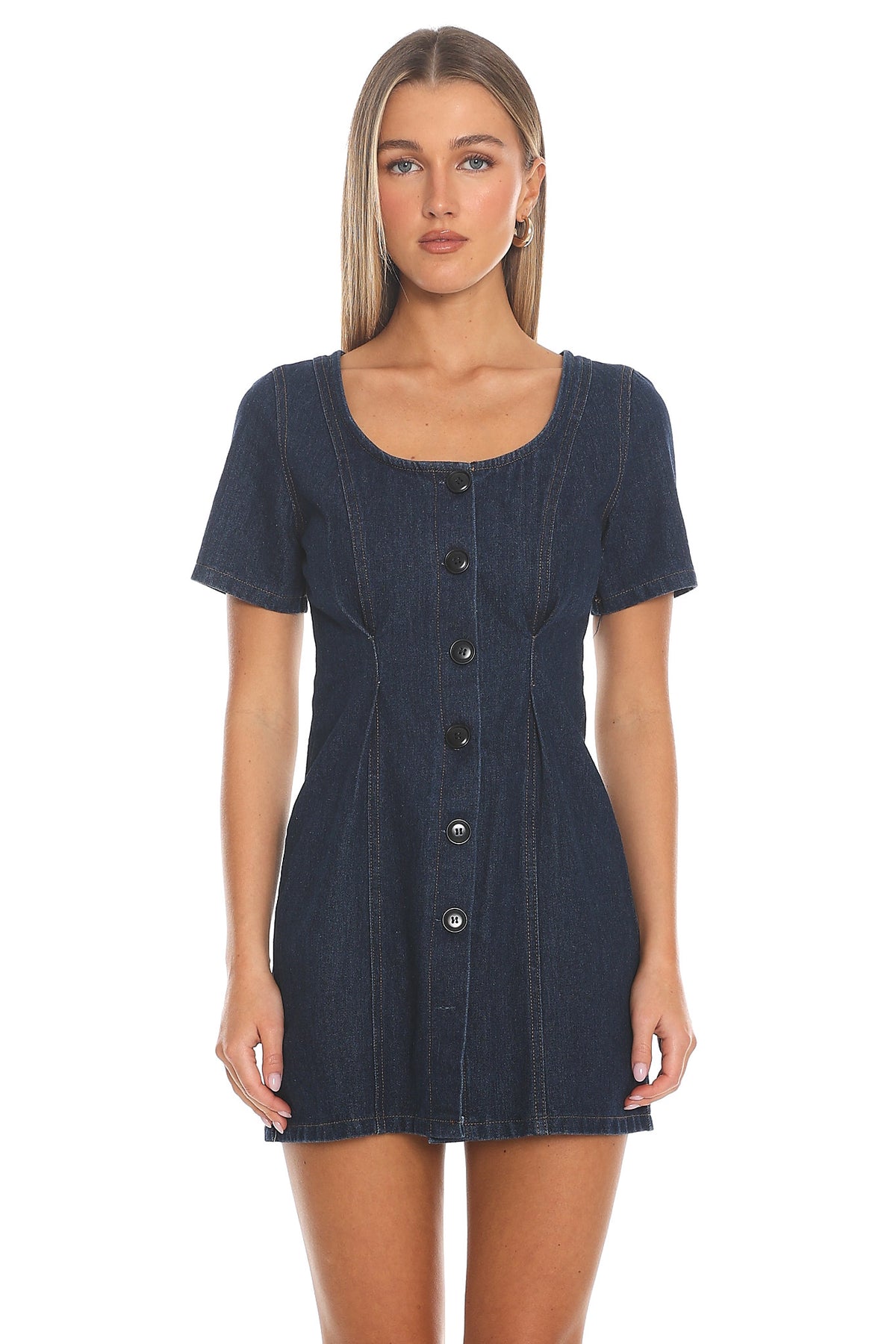 Denim Darling Button Front Mini Dress Indigo