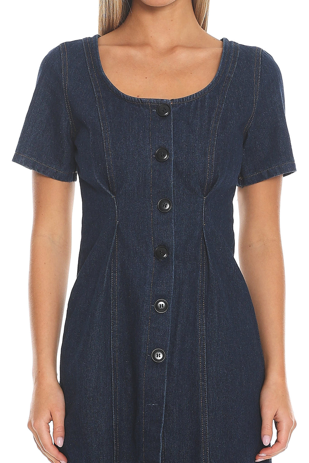 Denim Darling Button Front Mini Dress Indigo