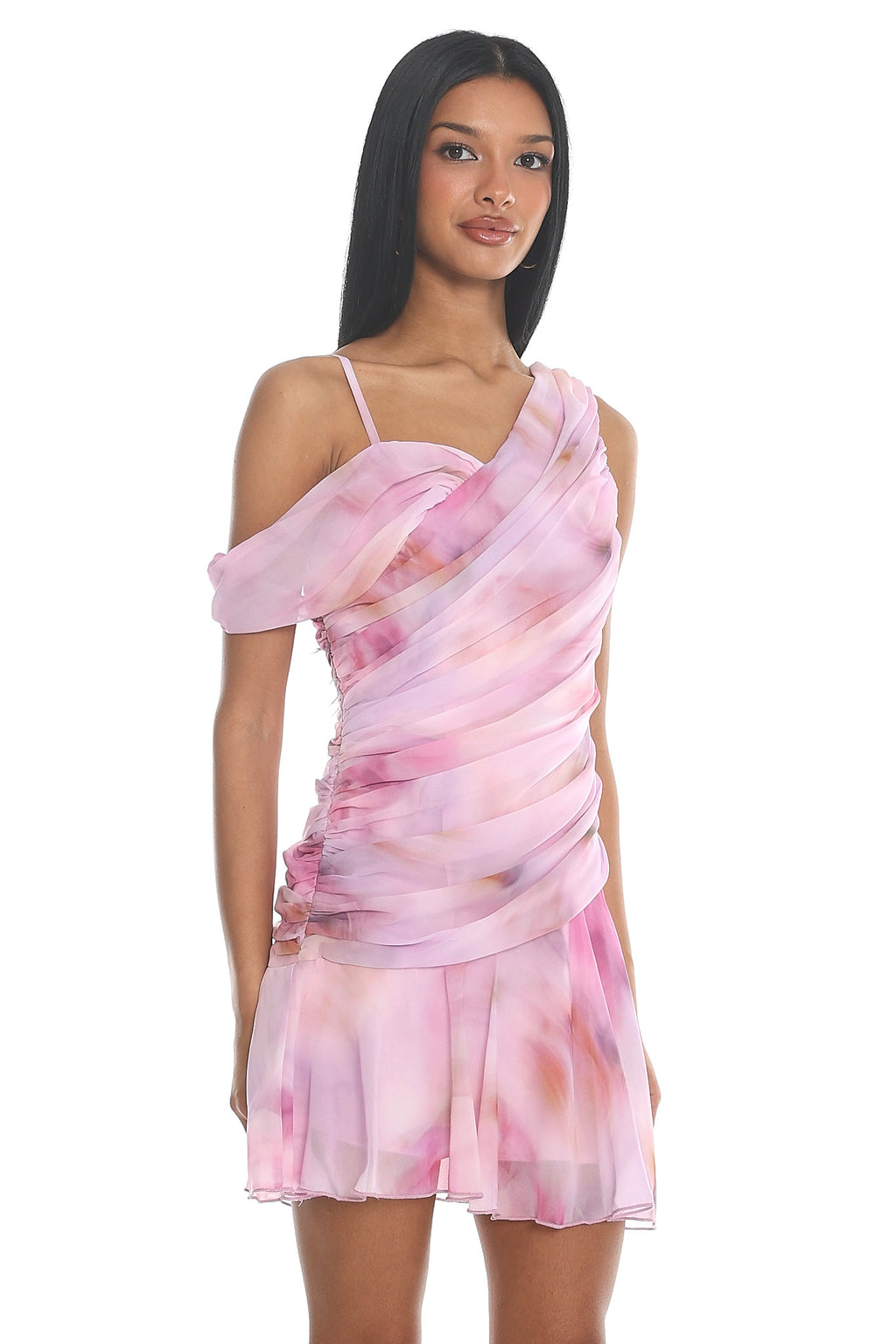 Dreamscape Ruched Off Shoulder Mini Dress Lilac