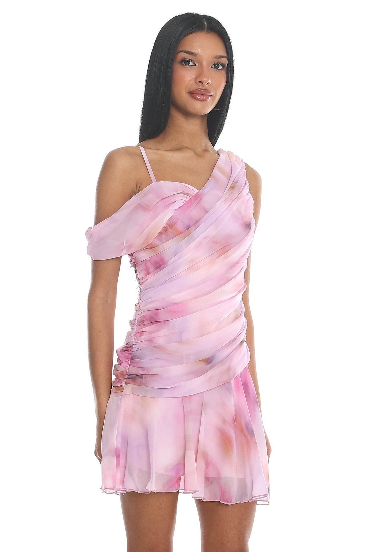 Dreamscape Ruched Off Shoulder Mini Dress Lilac