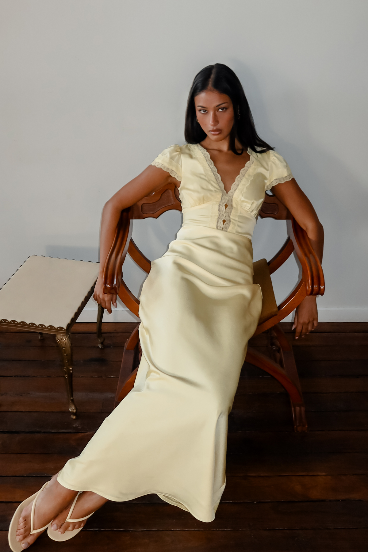 flutter sleeve long dress Florelle Lace Trim Maxi Butter 405 Sydney Sweeney looked pretty The fan favorite V Size:Small Adult