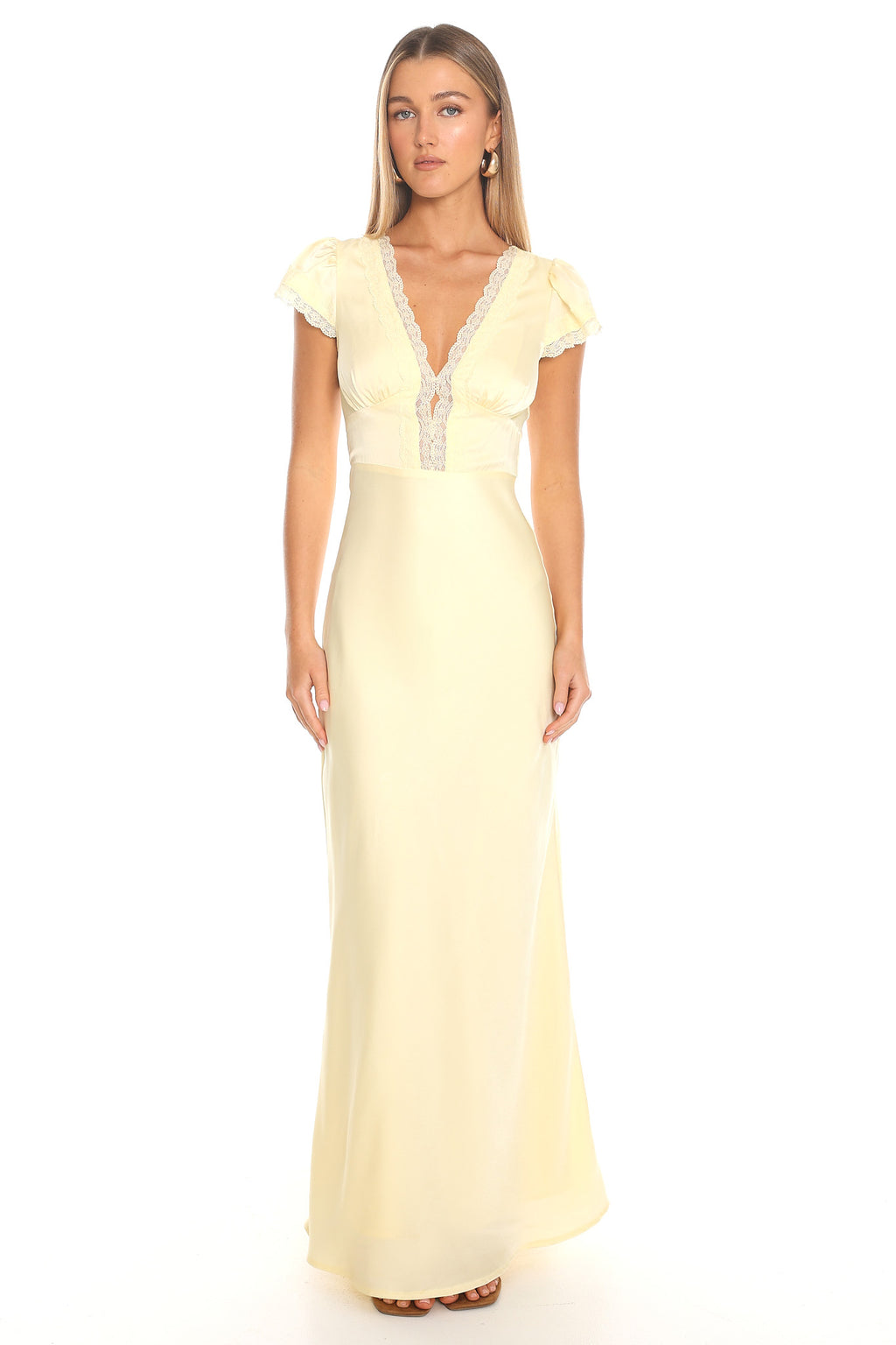 Florelle Lace Trim Flutter Sleeve Maxi Dress Butter