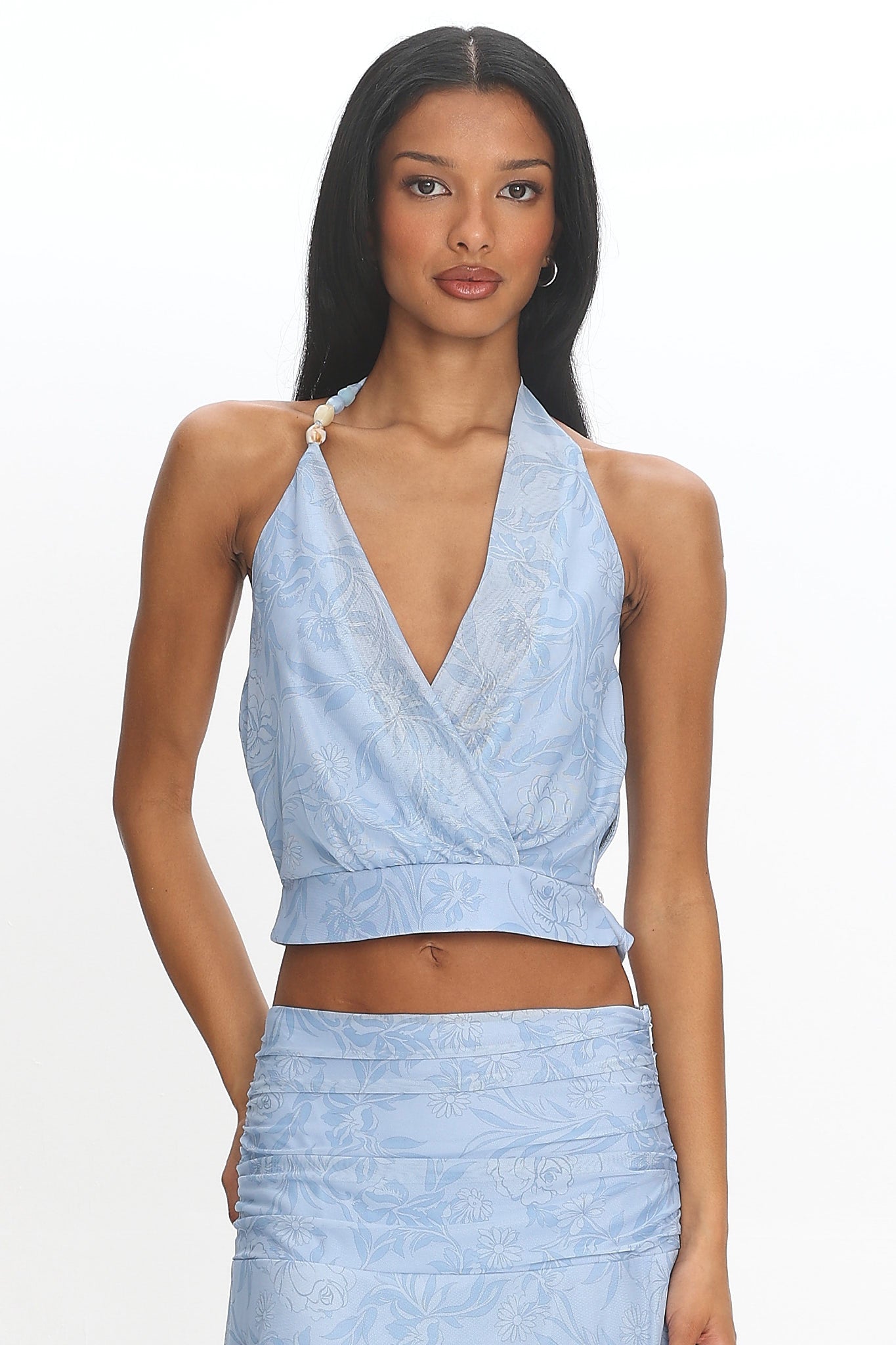 Telepatia Floral Wrap Crop Top Blue