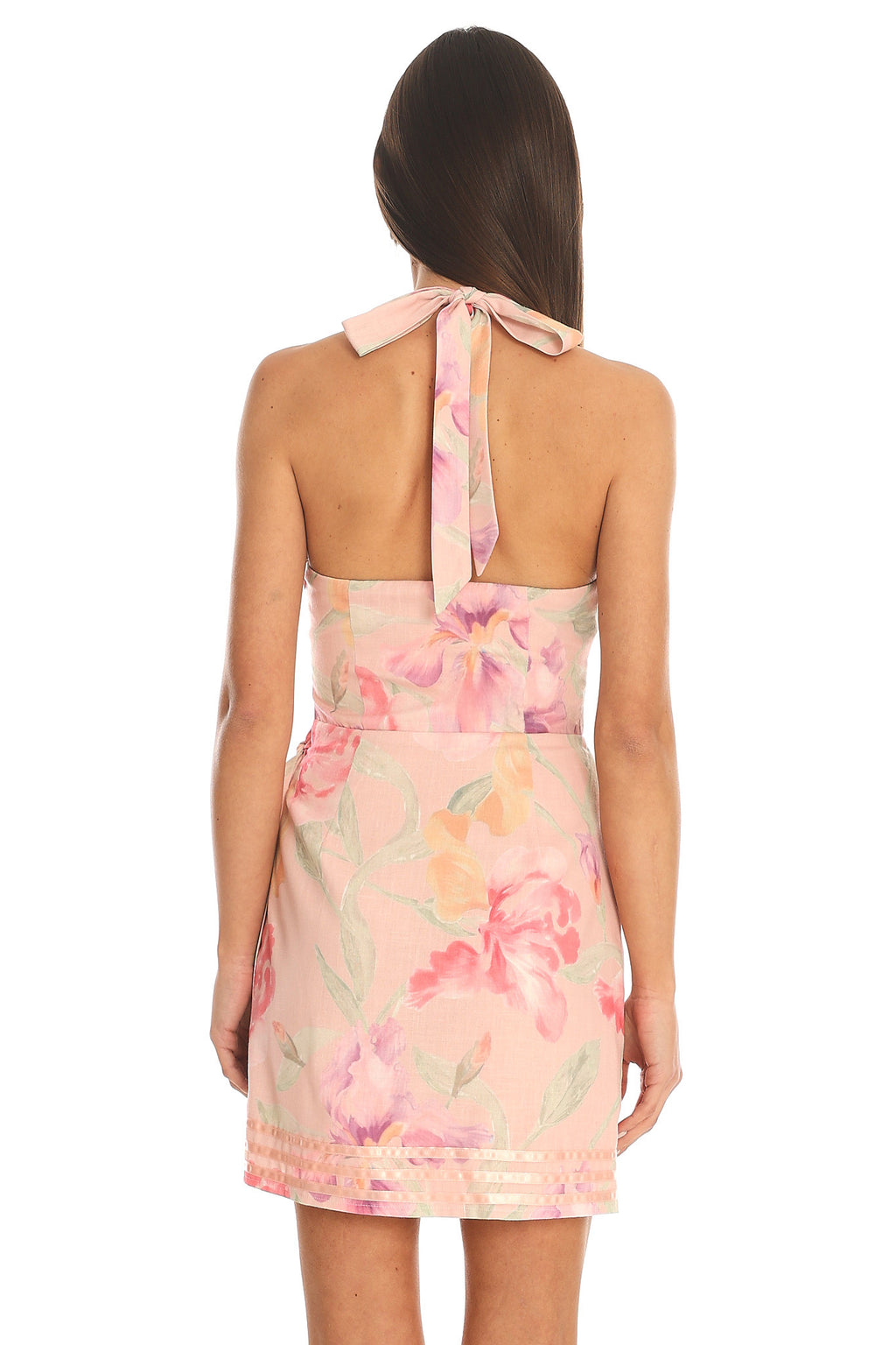 Geranium Halter Wrap Mini Dress Blush