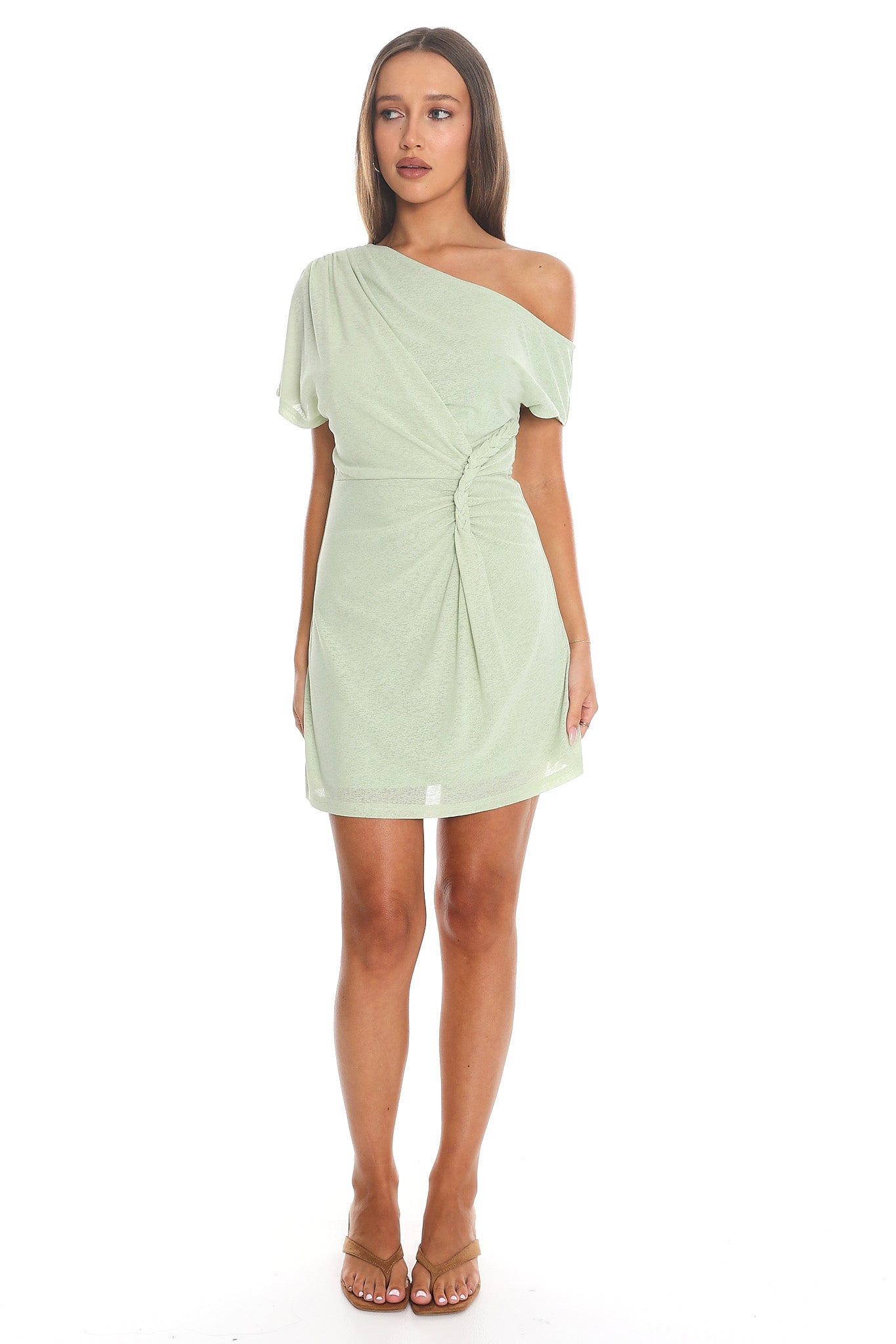 Parisi Twist One-Shoulder Mini Dress Pistachio