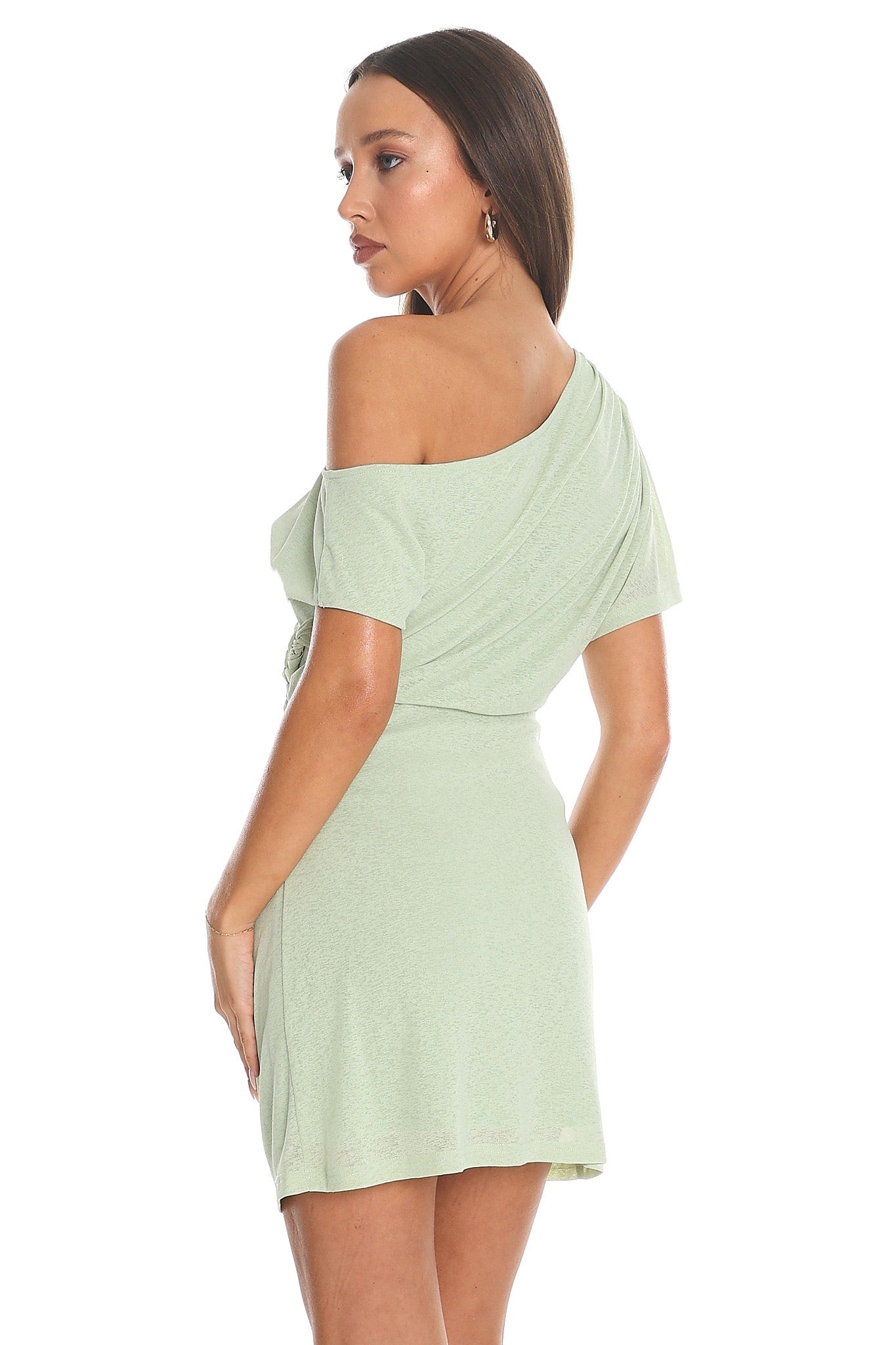 Parisi Twist One-Shoulder Mini Dress Pistachio