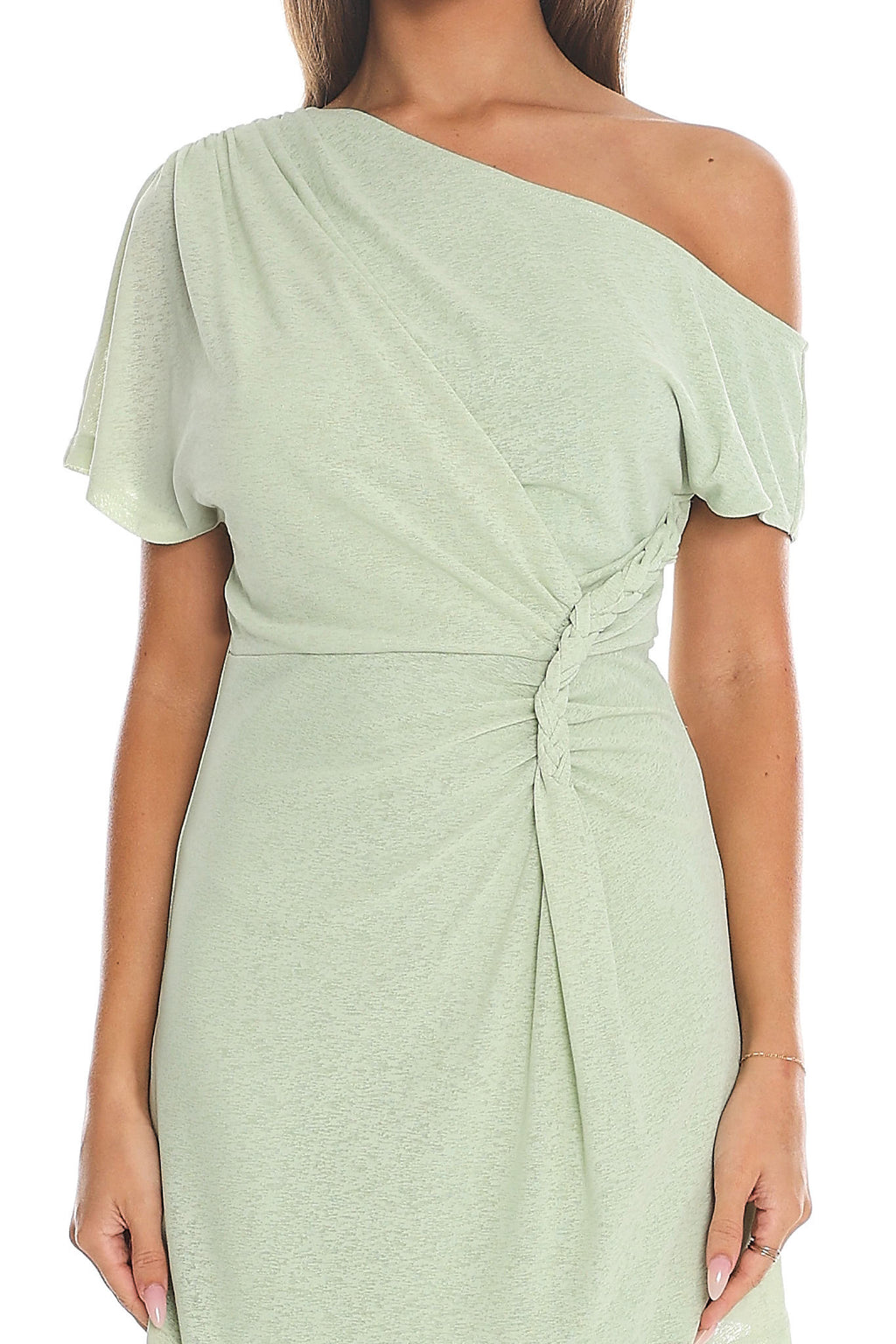 Parisi Twist One-Shoulder Mini Dress Pistachio