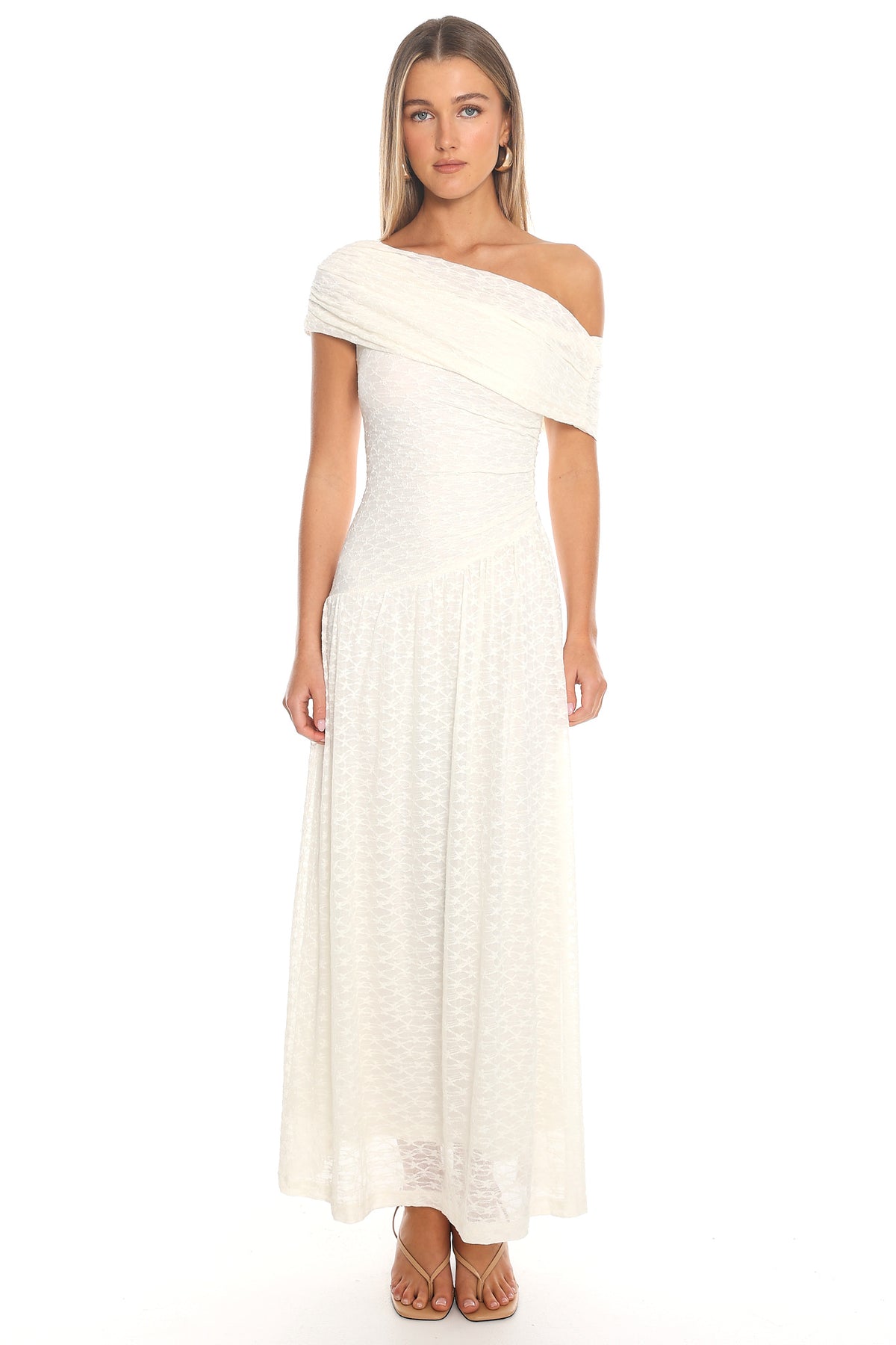 Moonlit Vows Draped Maxi Dress Ivory