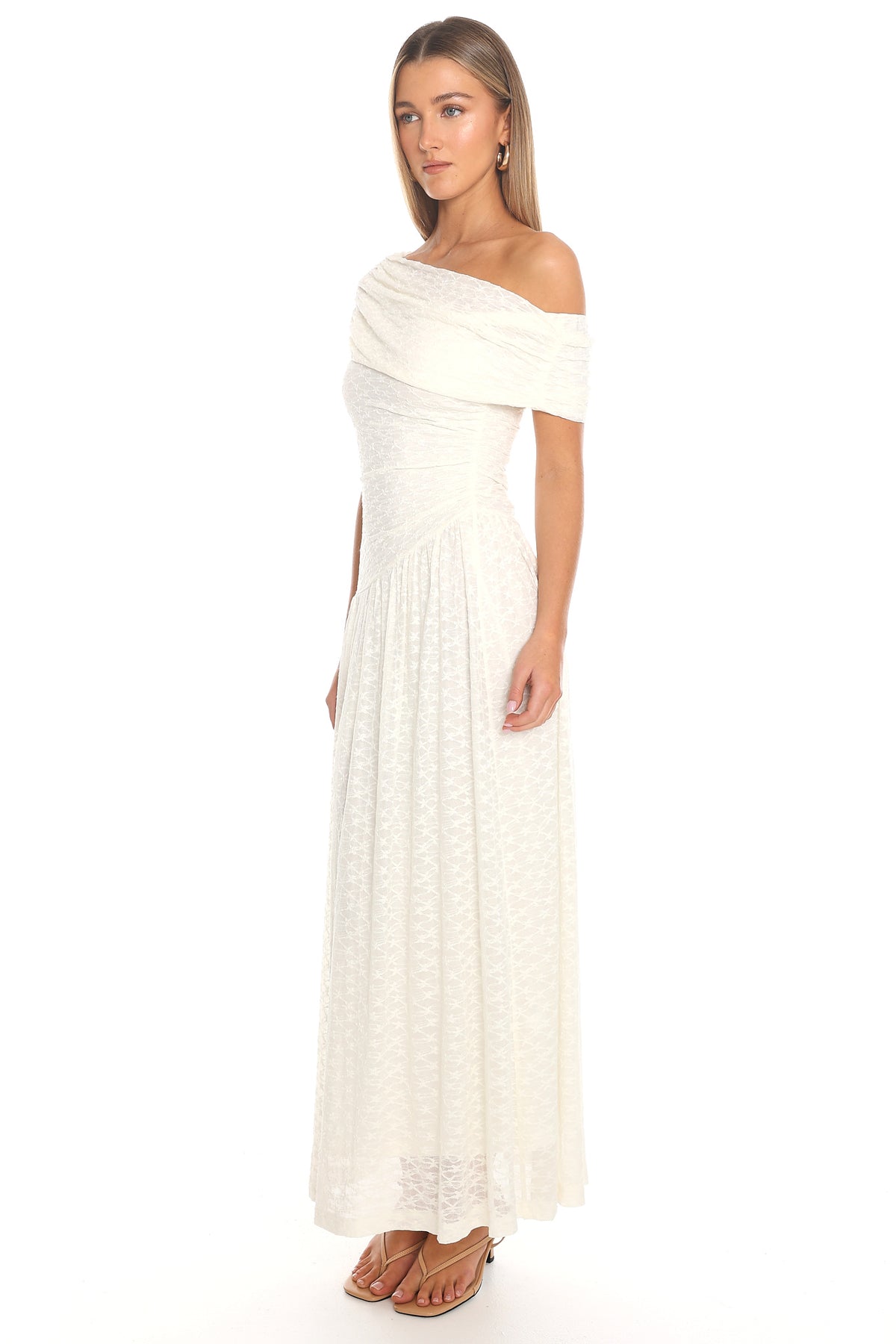 Moonlit Vows Draped Maxi Dress Ivory